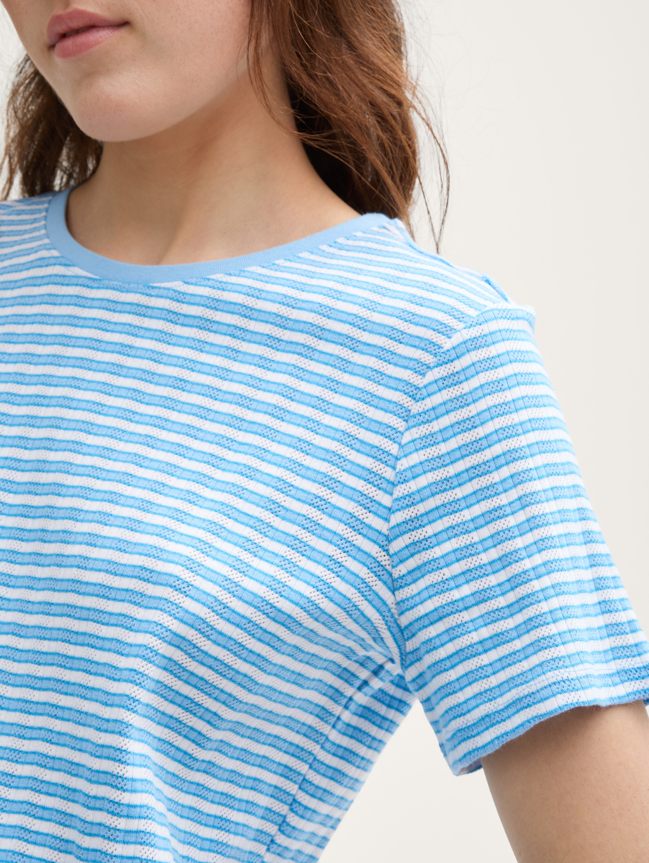 Boxy Fit Pointelle T-Shirt - blue_white_stripe - 