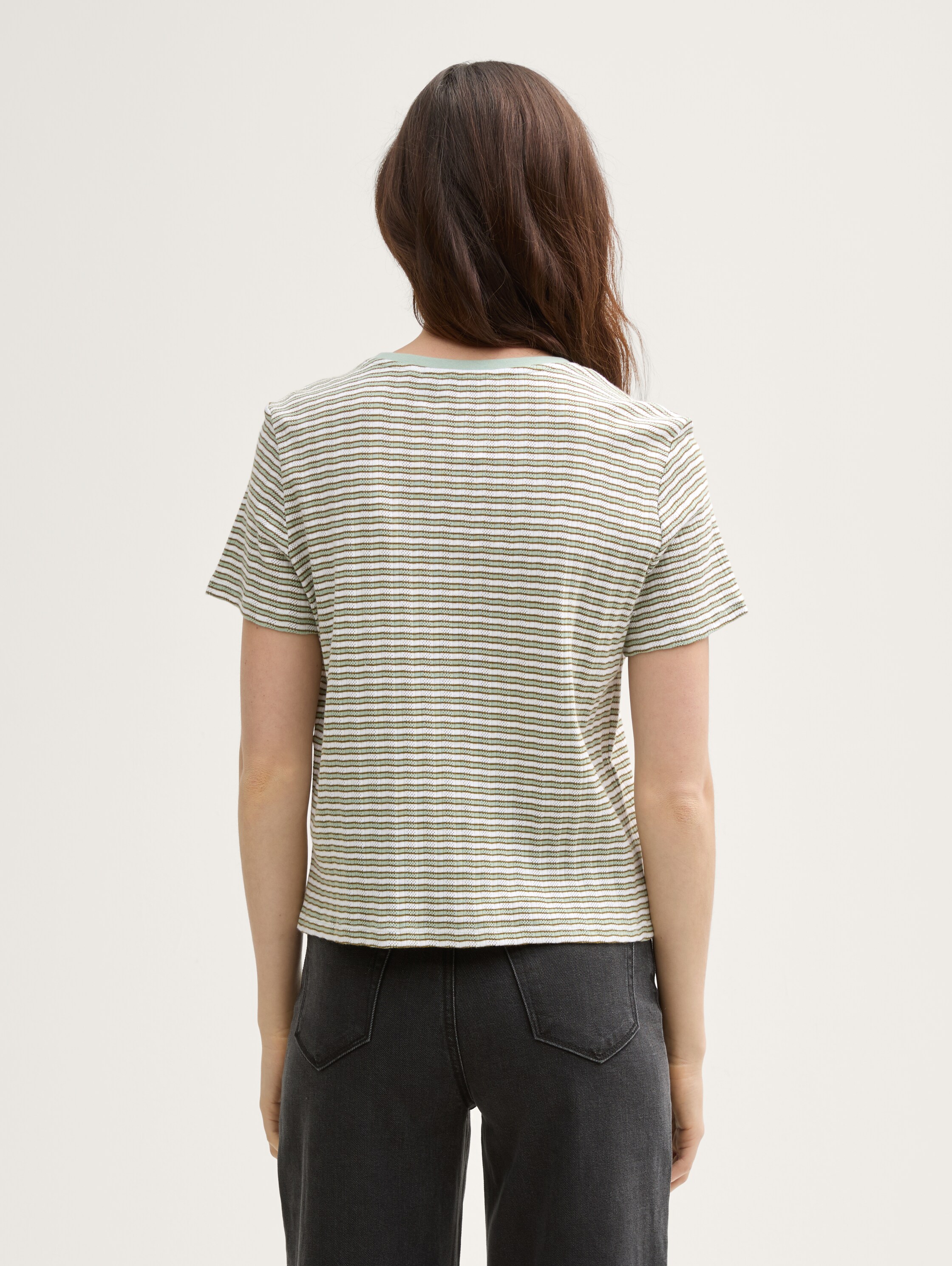 Boxy Fit Pointelle T-Shirt - green_white_stripe_1 - 