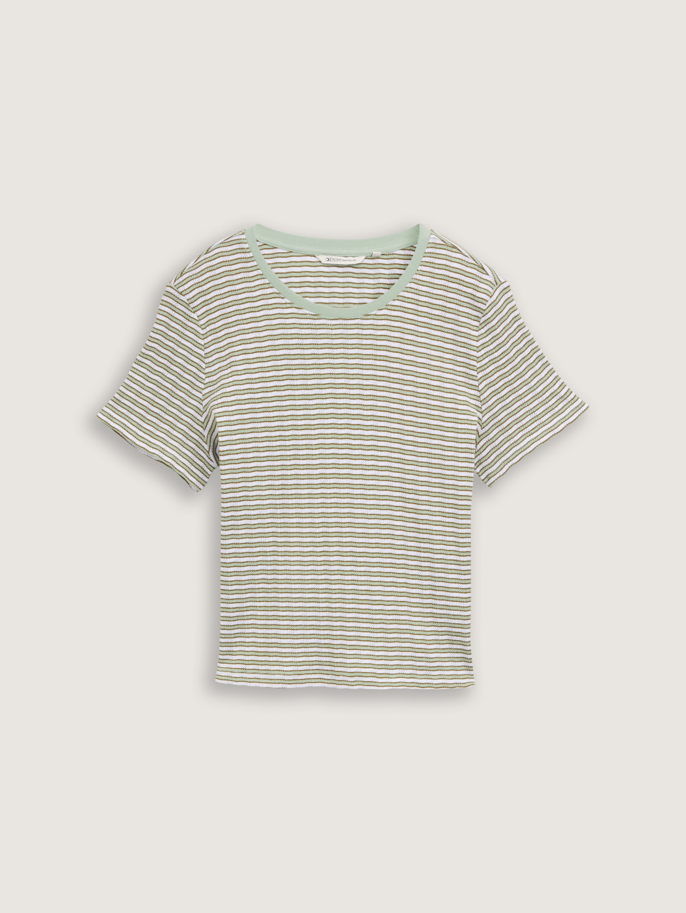Boxy Fit Pointelle T-Shirt - green_white_stripe_1 - 