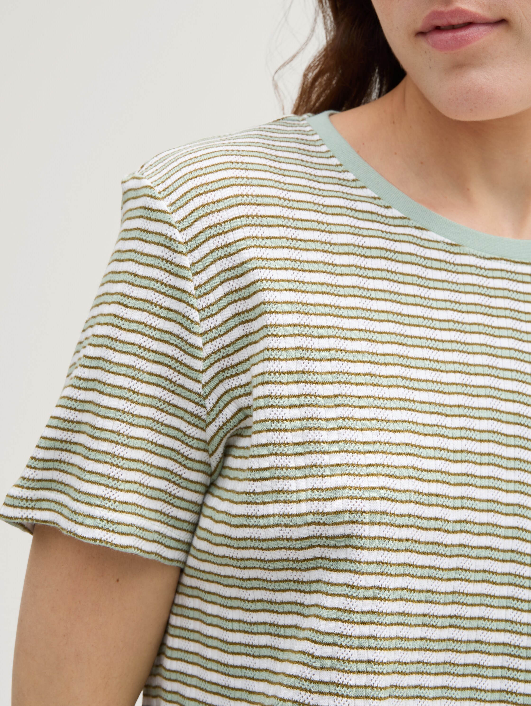 Boxy Fit Pointelle T-Shirt - green_white_stripe_1 - 