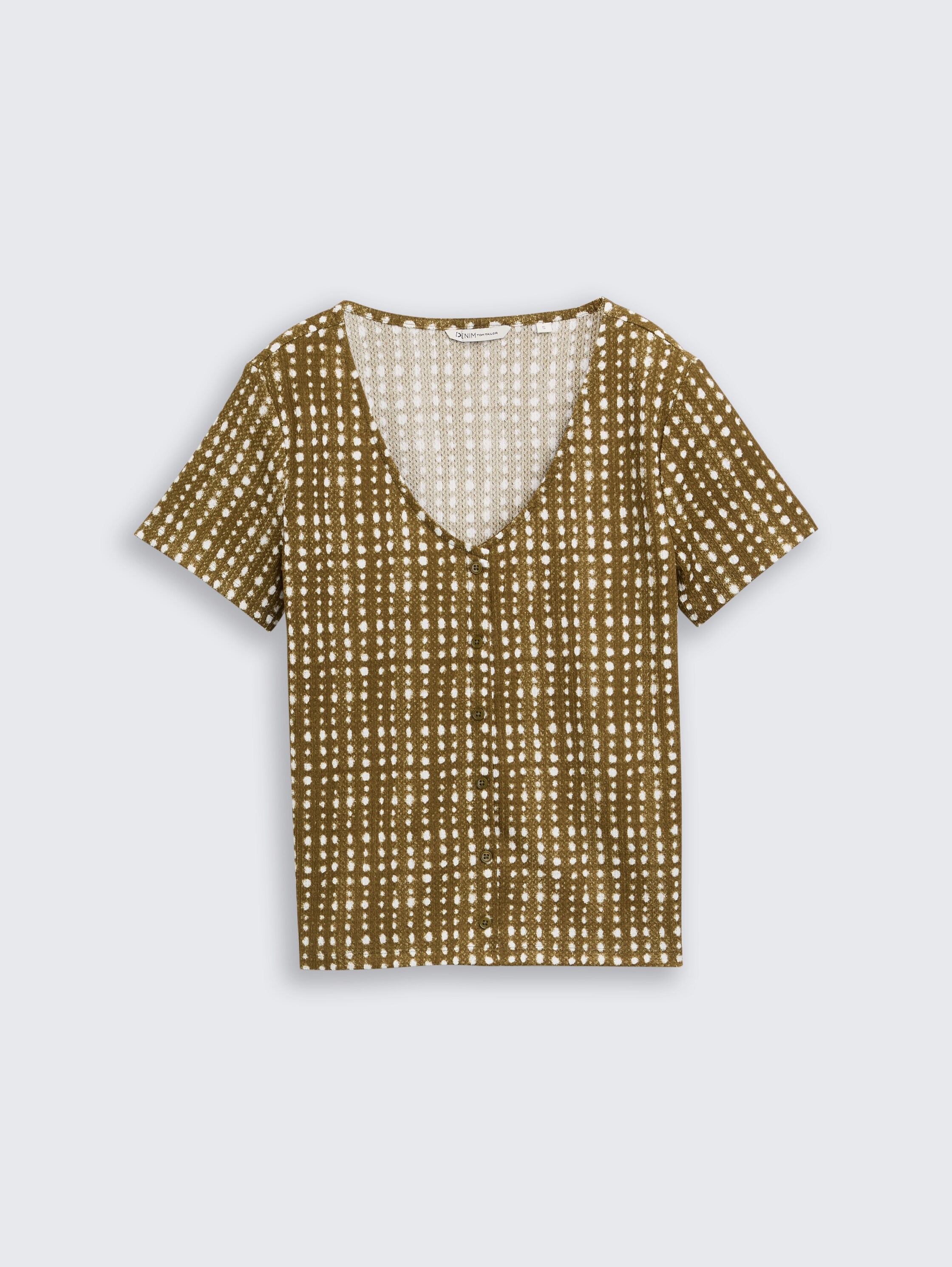 T-Shirt mit dekorativer Knopfleiste - olive_batik_dot_print - 