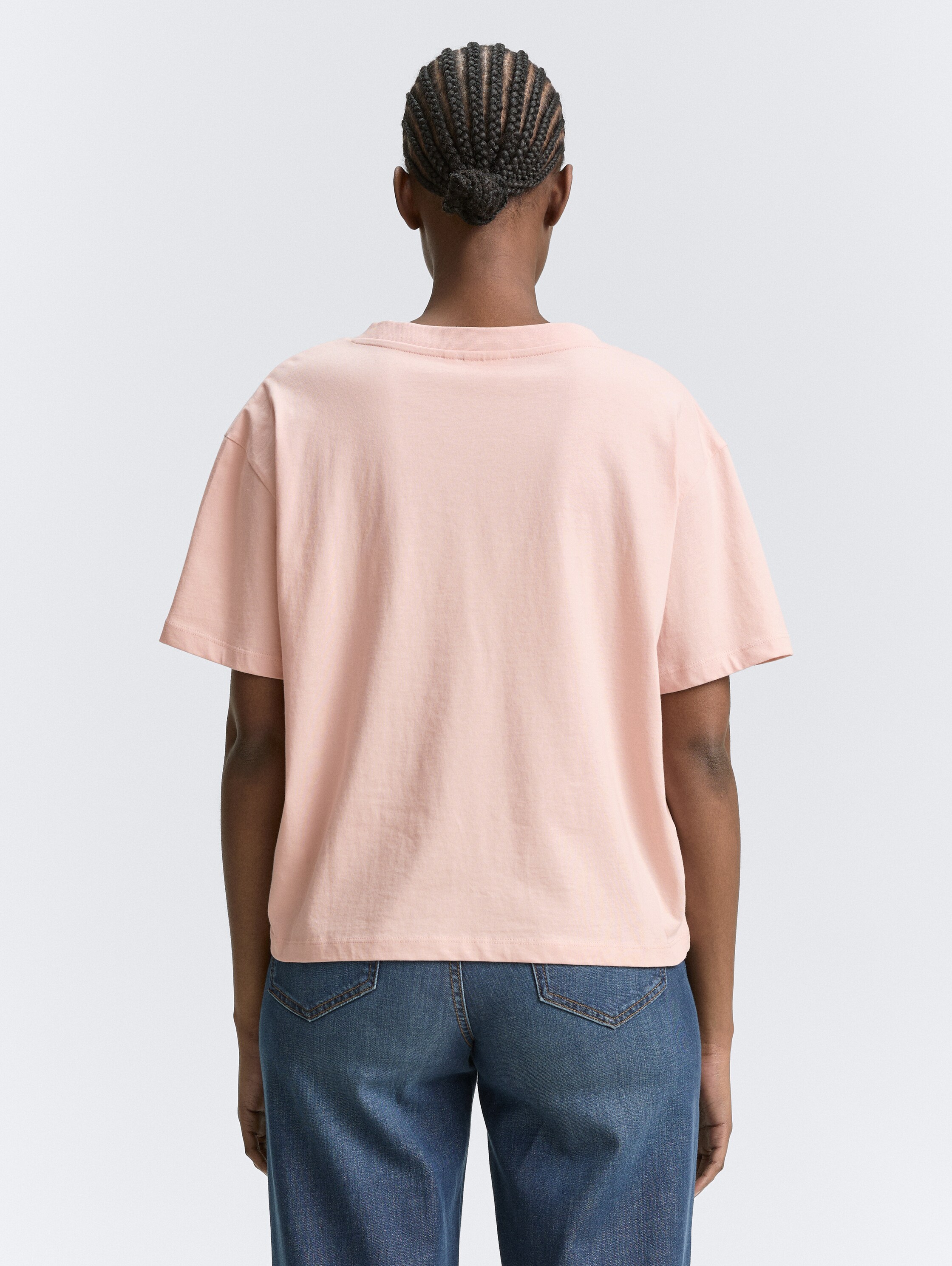 Boxy Fit T-Shirt mit V-Ausschnitt - rose_smoke - 
