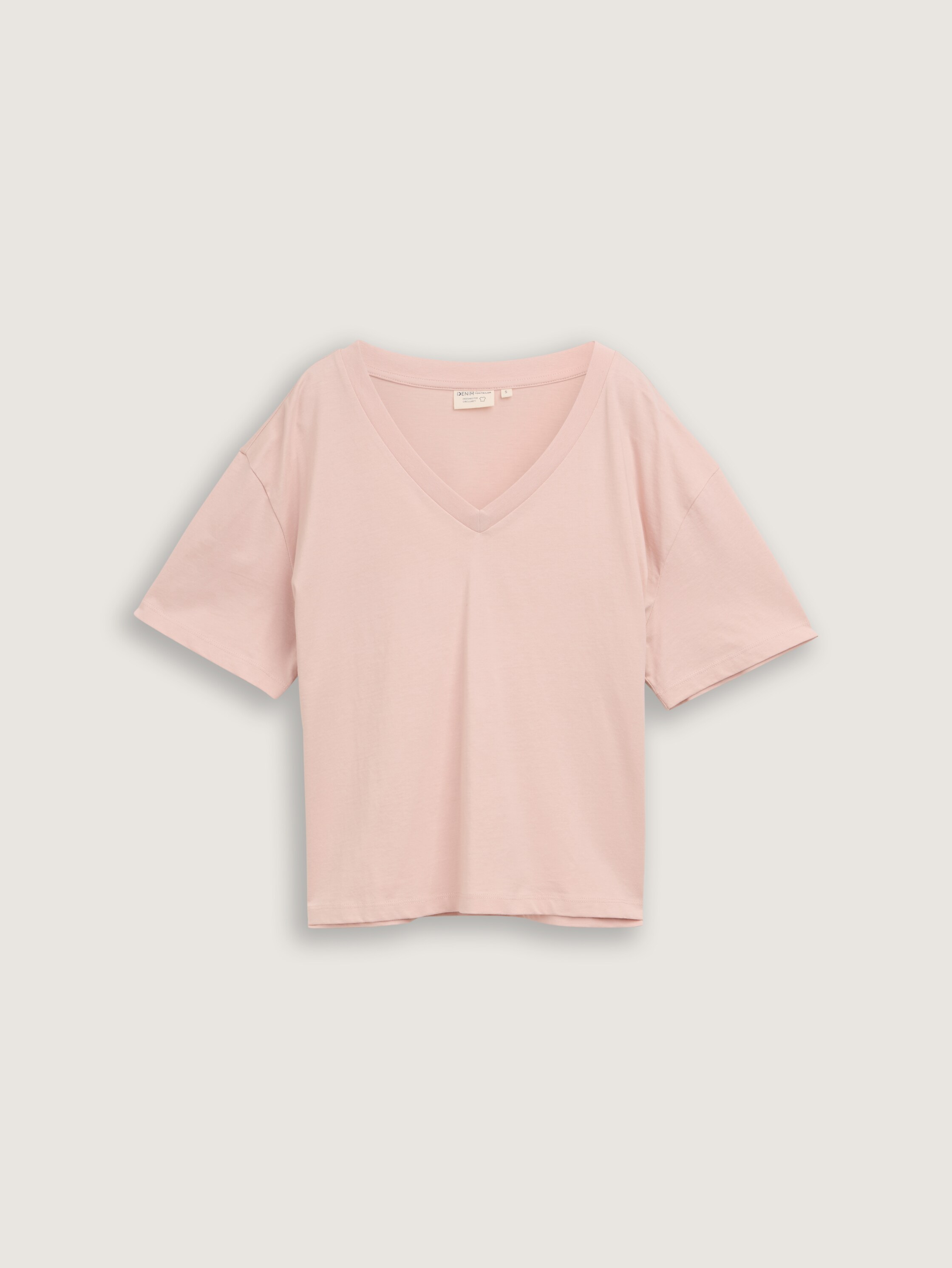 Boxy Fit T-Shirt mit V-Ausschnitt - rose_smoke - 