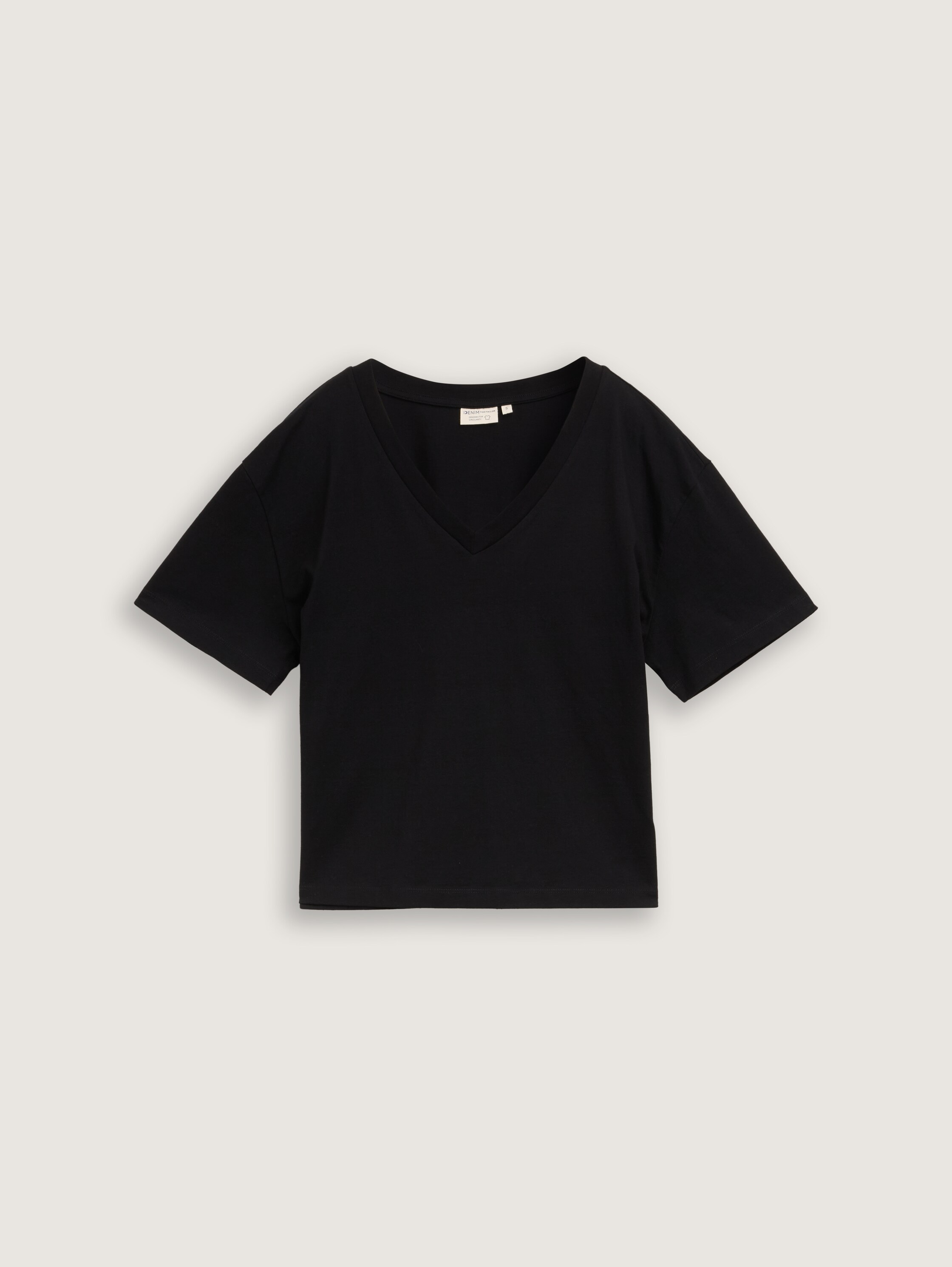 Boxy Fit T-Shirt mit V-Ausschnitt - deep_black_1 - 