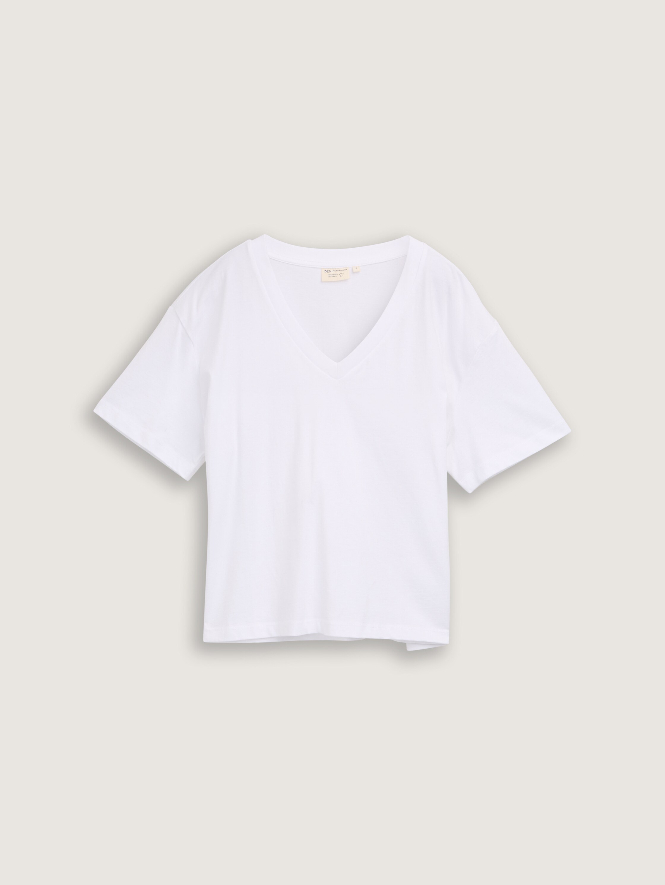Boxy Fit T-Shirt mit V-Ausschnitt - white - 