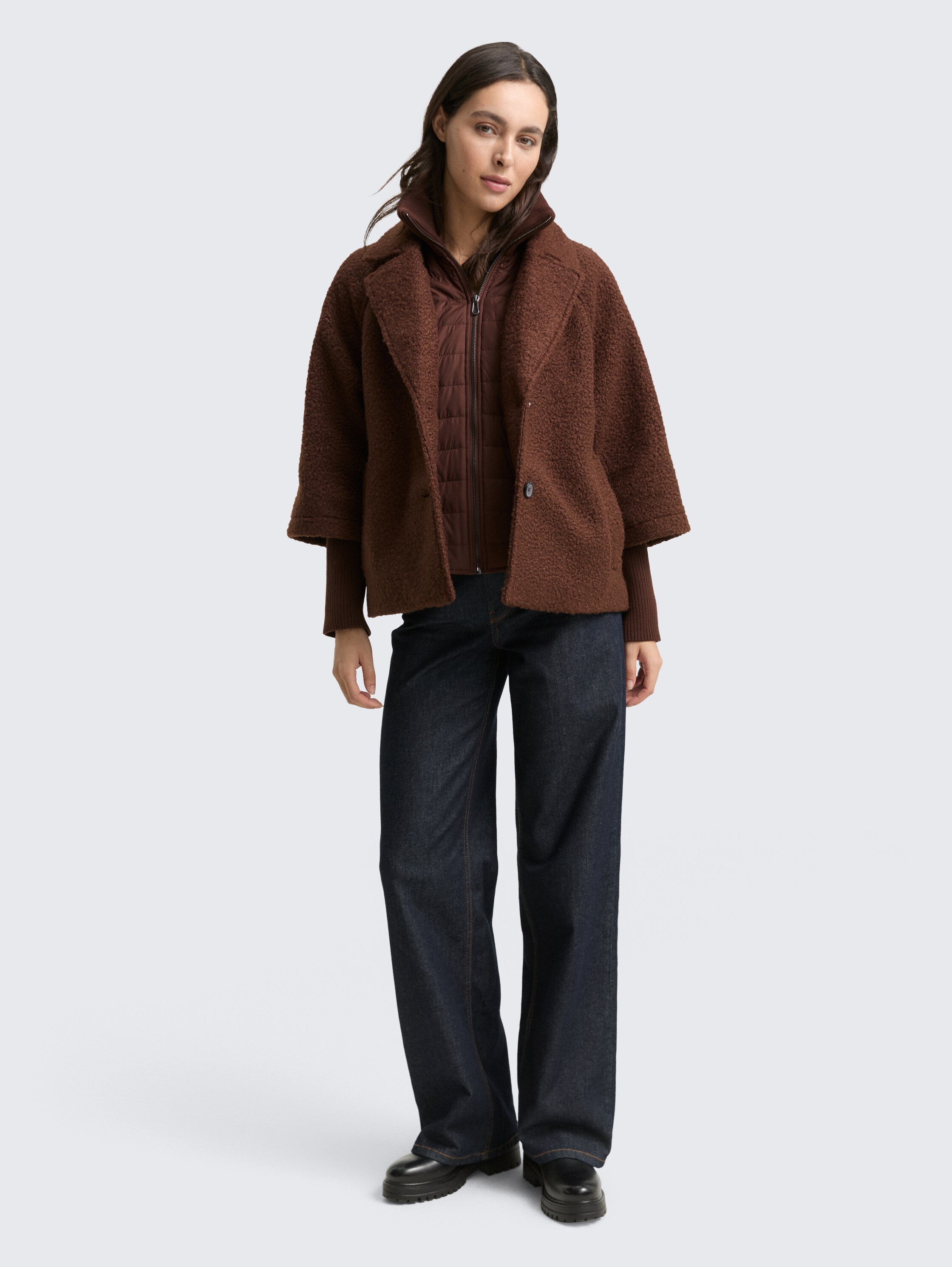 Bouclé capejas in 2-in-1-look - dark_pecan_brown - 