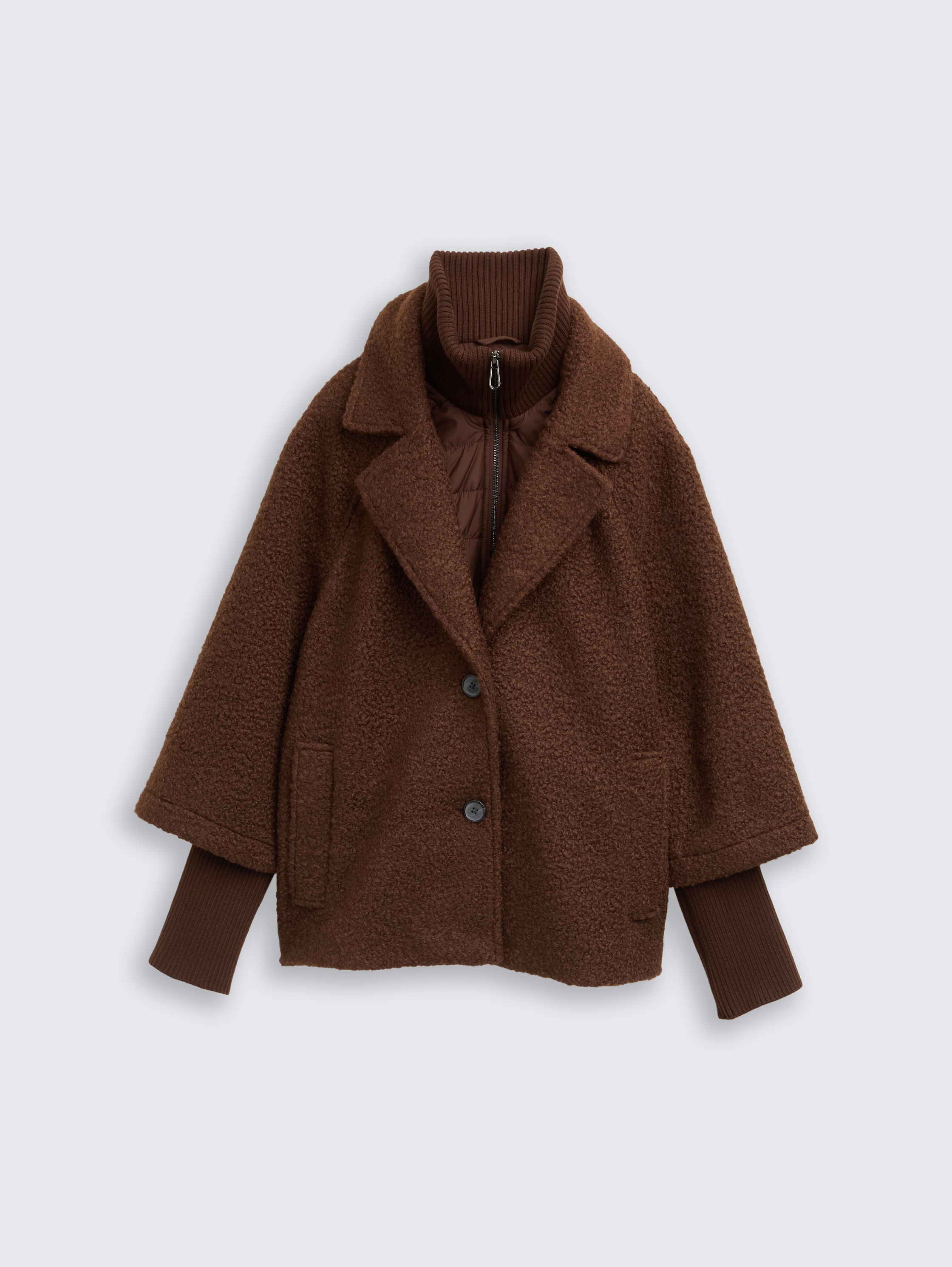 Bouclé Cape Jacke im 2-in-1-Look - braun - Vorder-Produkt-Ansicht