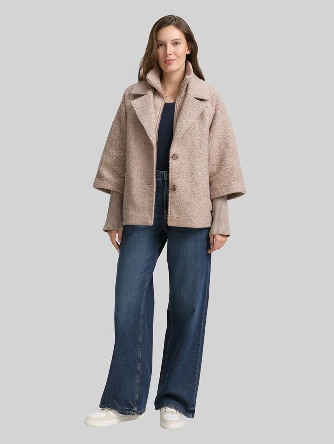 Bouclé capejas in 2-in-1-look door Women, boucle beige melange