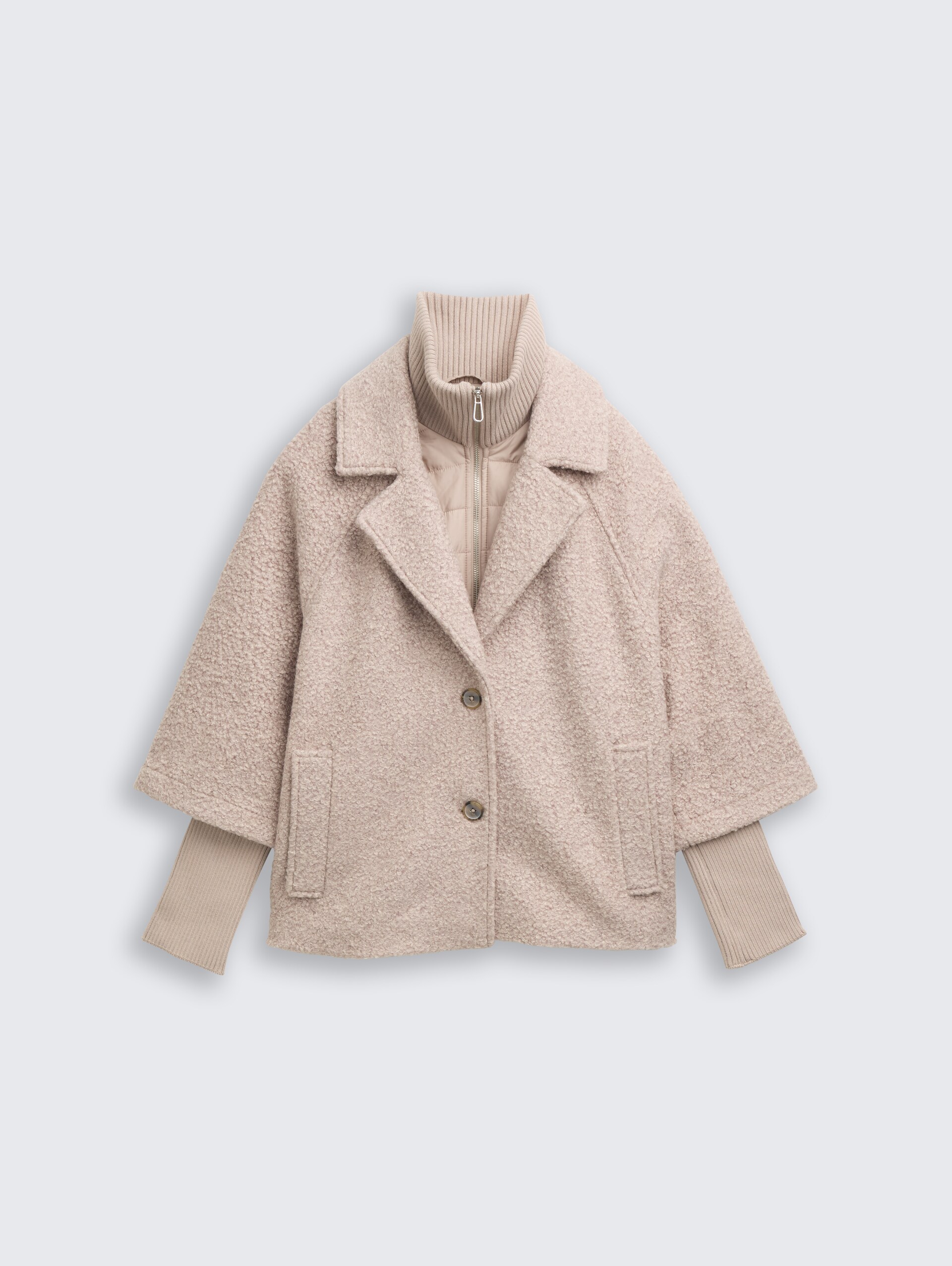 Bouclé Cape Jacke im 2-in-1-Look - boucle beige melange - Vorder-Produkt-Ansicht