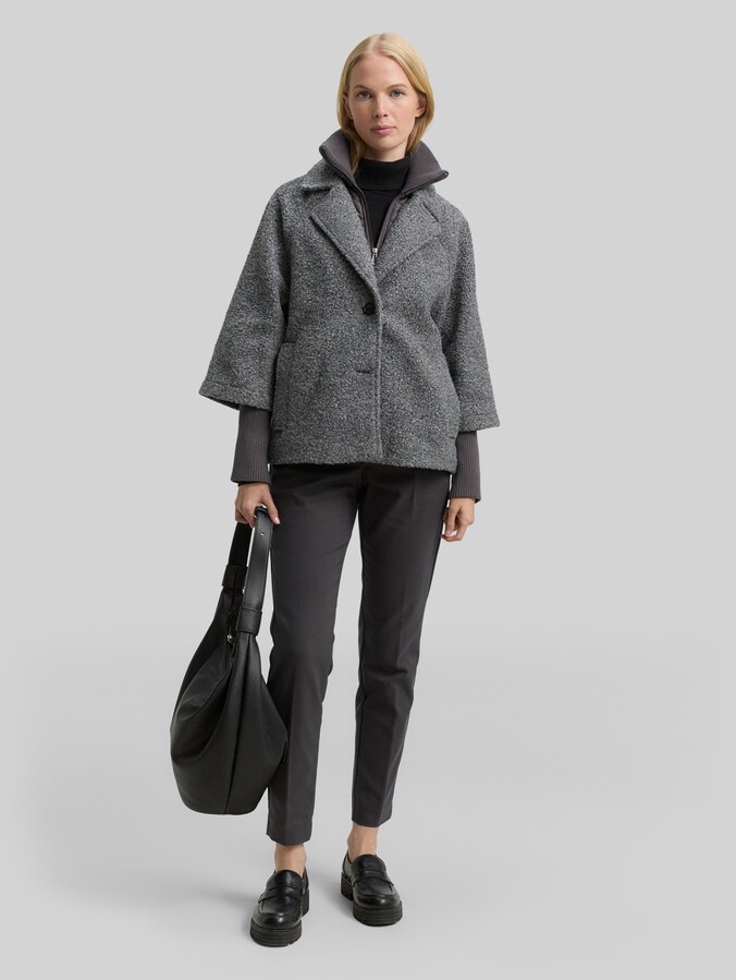 Bouclé Cape Jacke im 2-in-1-Look von Women, dark anthra melange