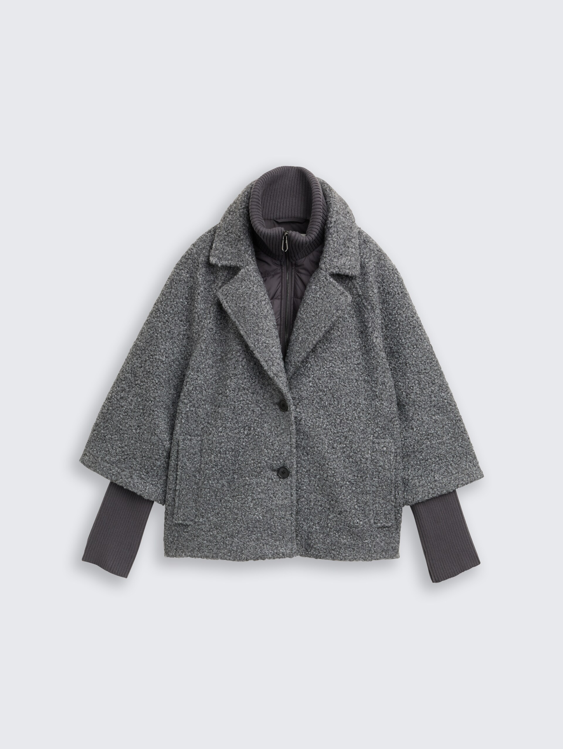 Bouclé Cape Jacke im 2-in-1-Look - dark anthra melange - Vorder-Produkt-Ansicht
