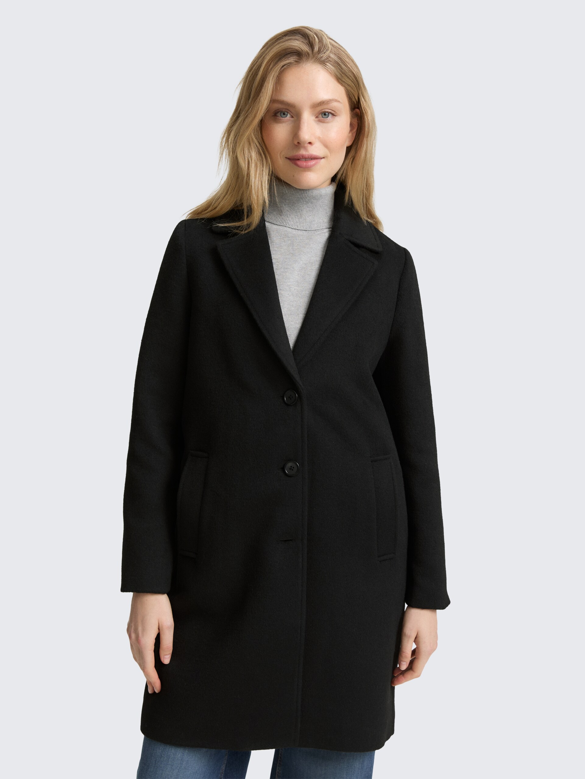 Wollmantel mit Eingriffstaschen - deep black - Model-Vorderansicht