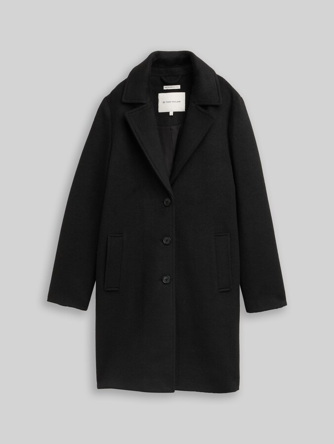 Wollen jas met steekzakken door Women, deep black