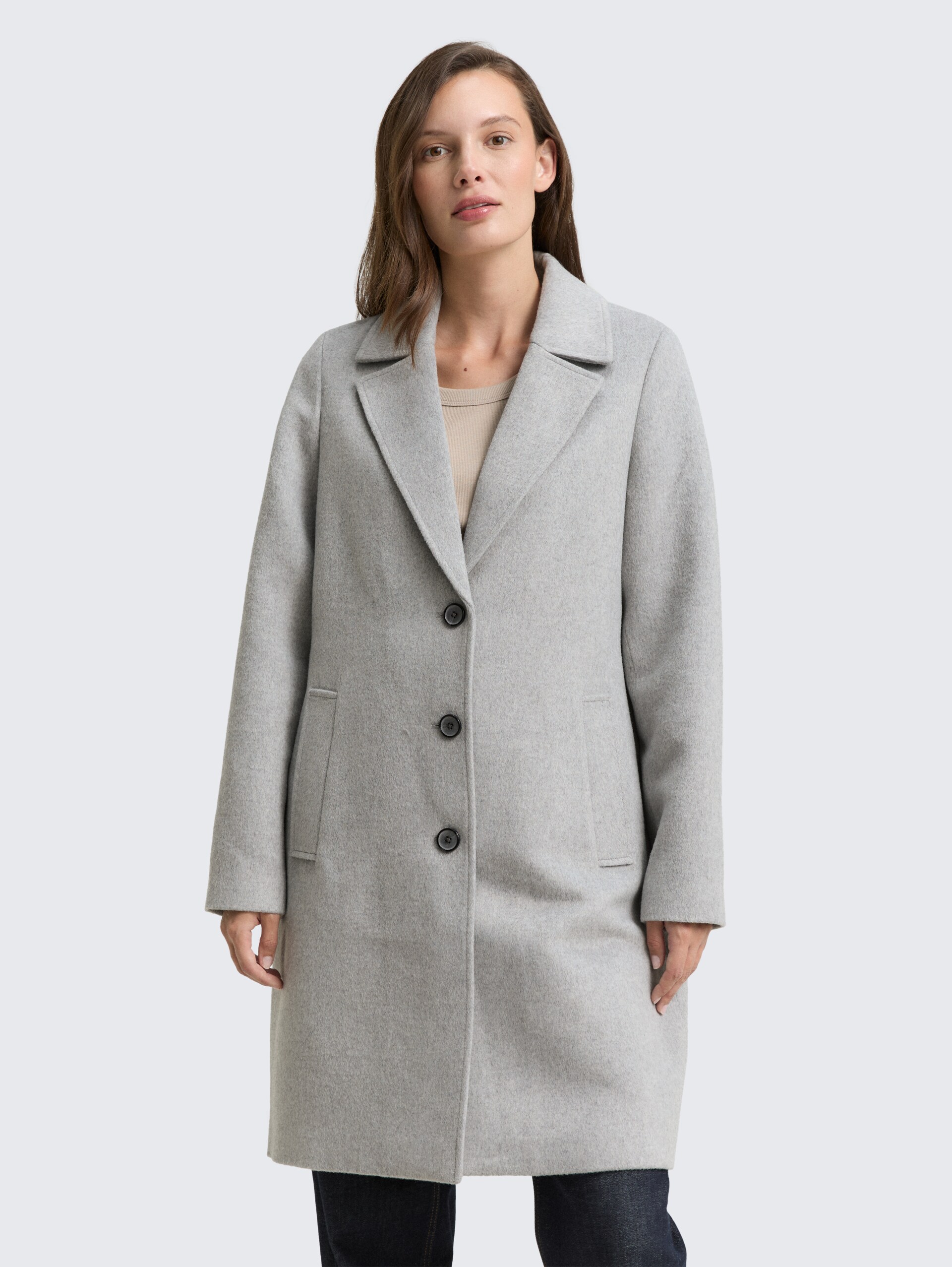 Wollmantel mit Eingriffstaschen - medium silver grey melange - Model-Vorderansicht