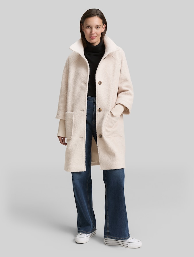 Bouclé Mantel mit Stehkragen von Women, cold beige