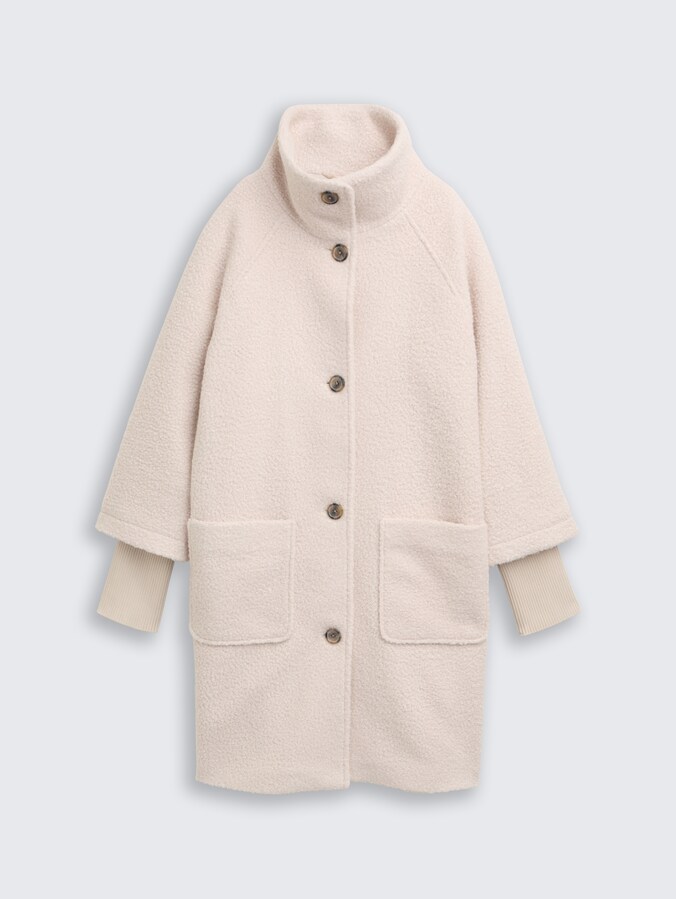 Bouclé jas met opstaande kraag door Women, cold beige