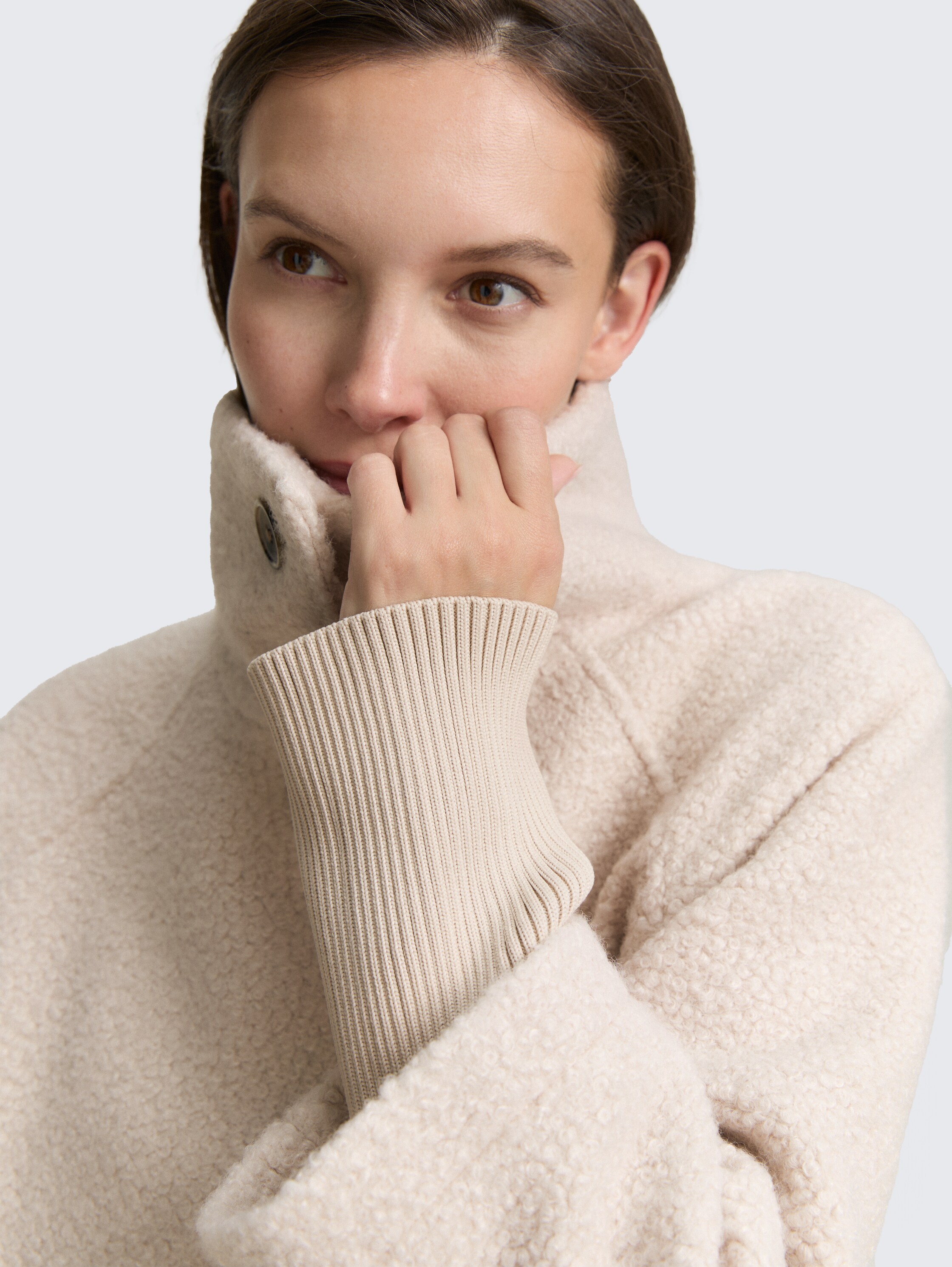Bouclé Mantel mit Stehkragen - cold_beige - 
