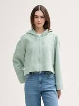 Oversize hoodie sweat jacket with print - Fresh Mint Green - Neckline model front view