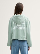Oversize hoodie sweat jacket with print - Fresh Mint Green - Neckline model-back view