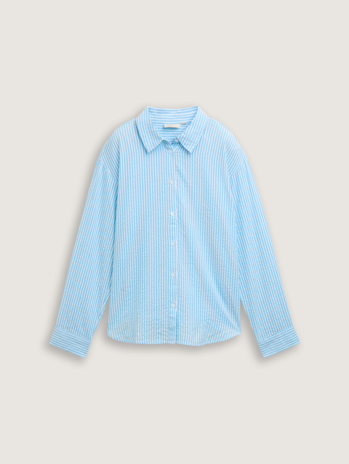 Loose Fit Seersucker Hemdbluse mit Streifenmuster - vertical blue white stripe - Vorder-Produkt-Ansicht