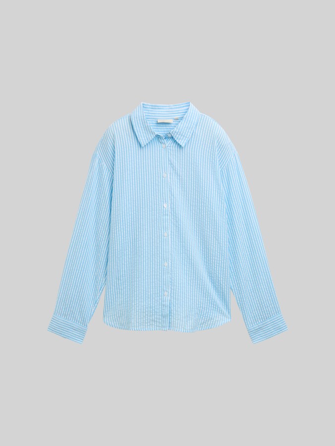 Loose Fit Seersucker Hemdbluse mit Streifenmuster von Denim Female, vertical blue white stripe