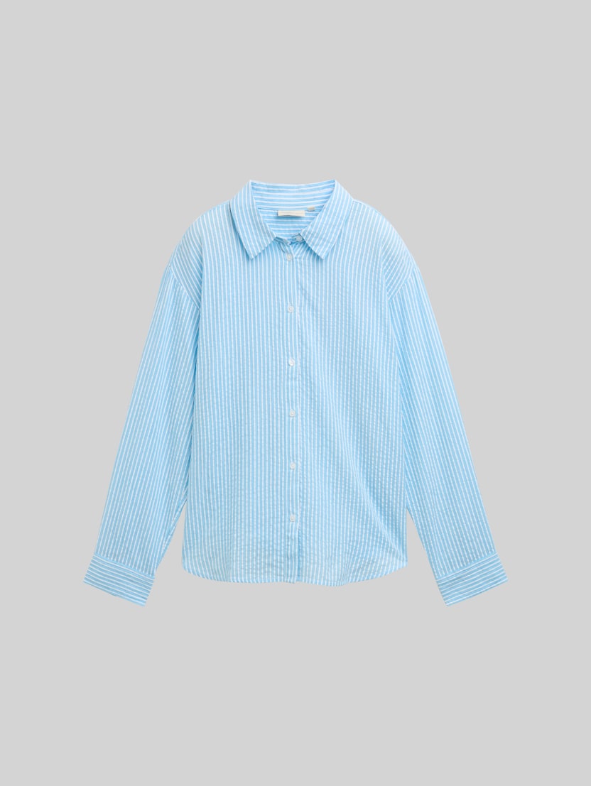 Loose Fit Seersucker Hemdbluse mit Streifenmuster von Denim Female, vertical blue white stripe
