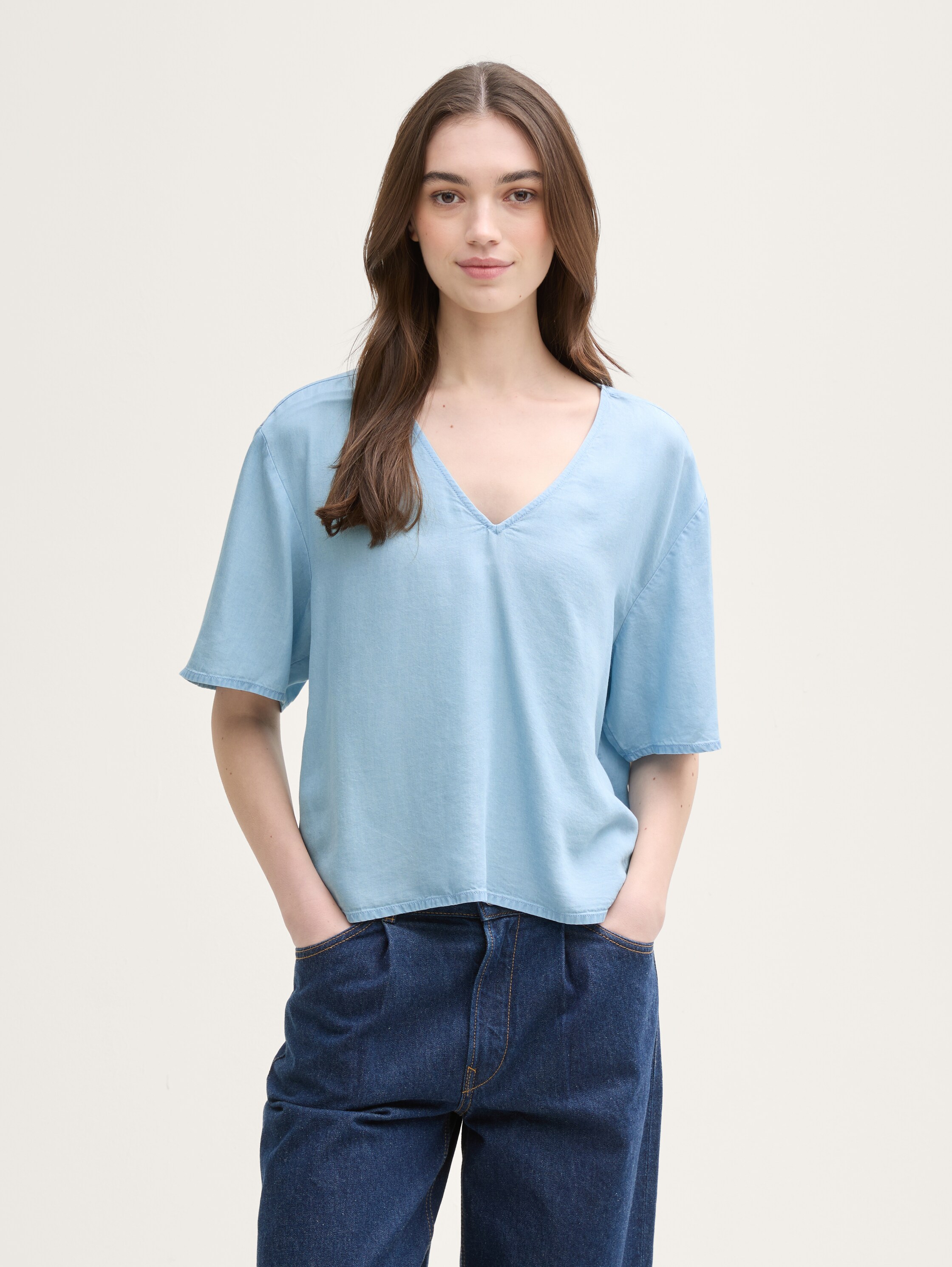 Loose Fit Bluse - light_stone_bright_blue_denim - 