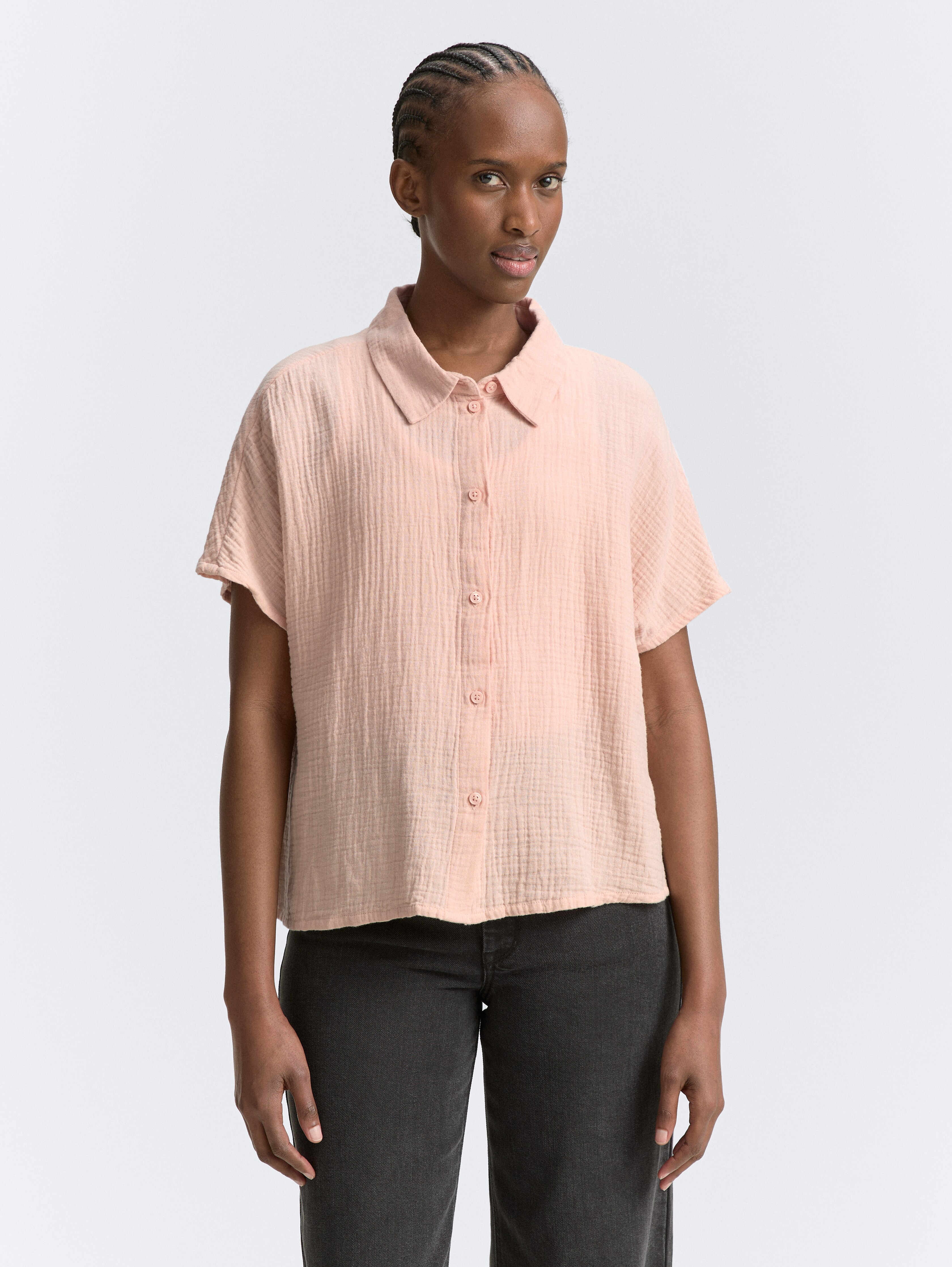 Boxy Fit Musselin Bluse von Denim Female, Rose Smoke