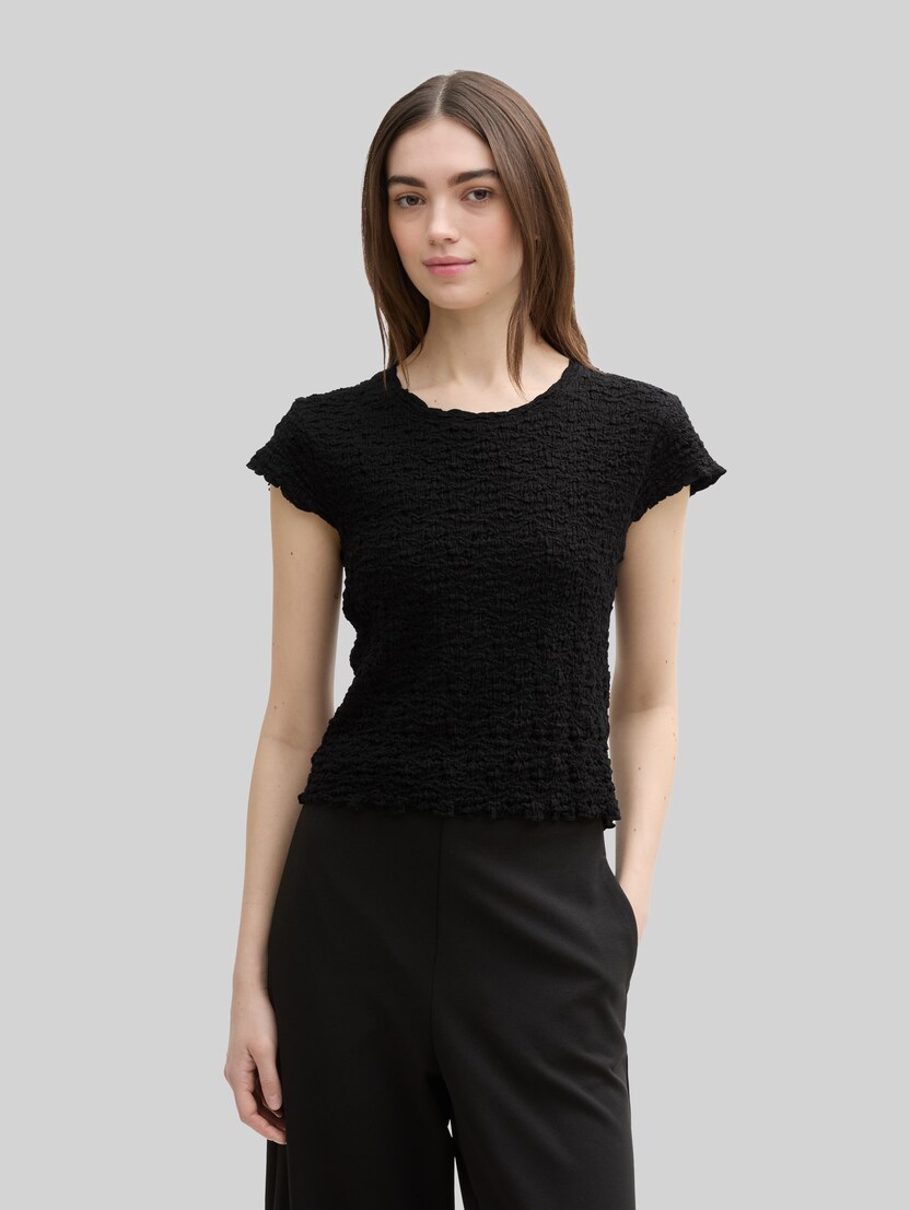 Cropped Crinkle Bluse von Denim Female, deep black