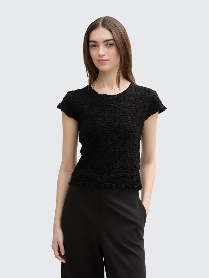 Geknipte gerimpelde blouse door Denim Female, deep black