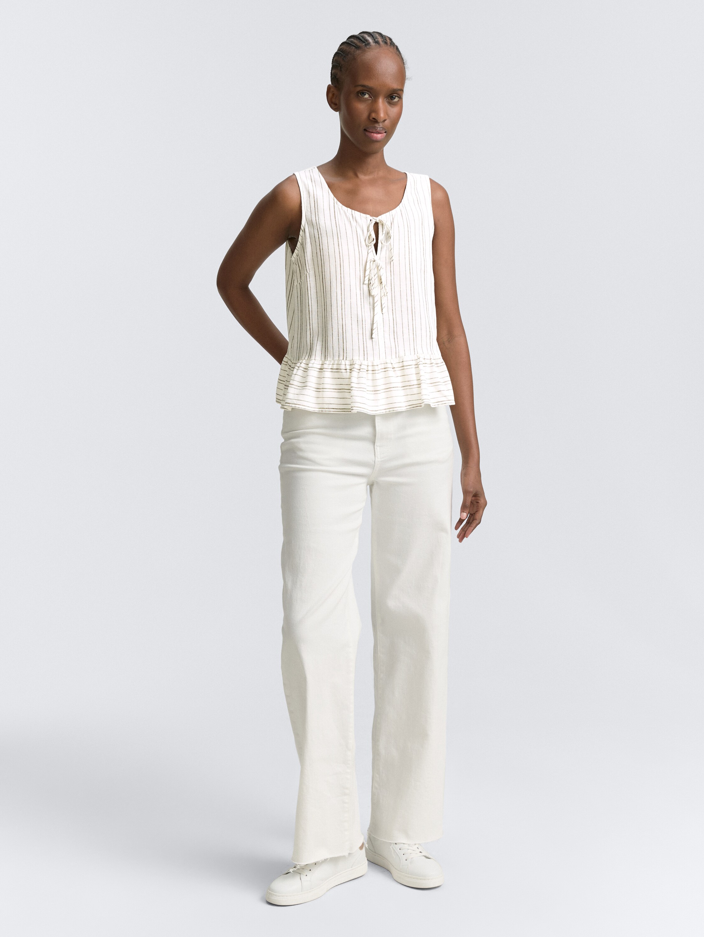 Blusentop mit Leinenanteil - white_olive_vertical_stripe - 