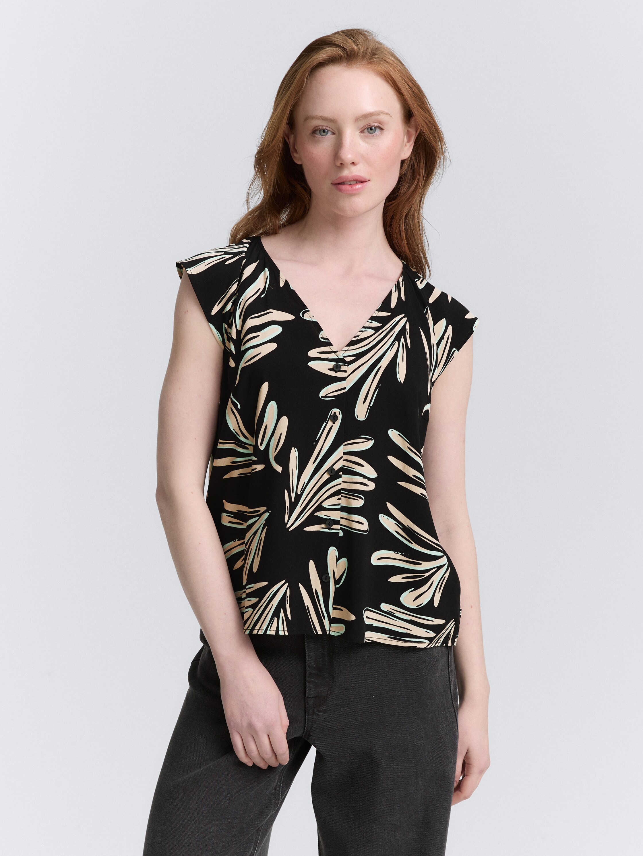 Bluse mit Muster - abstract_black_beige_print - 