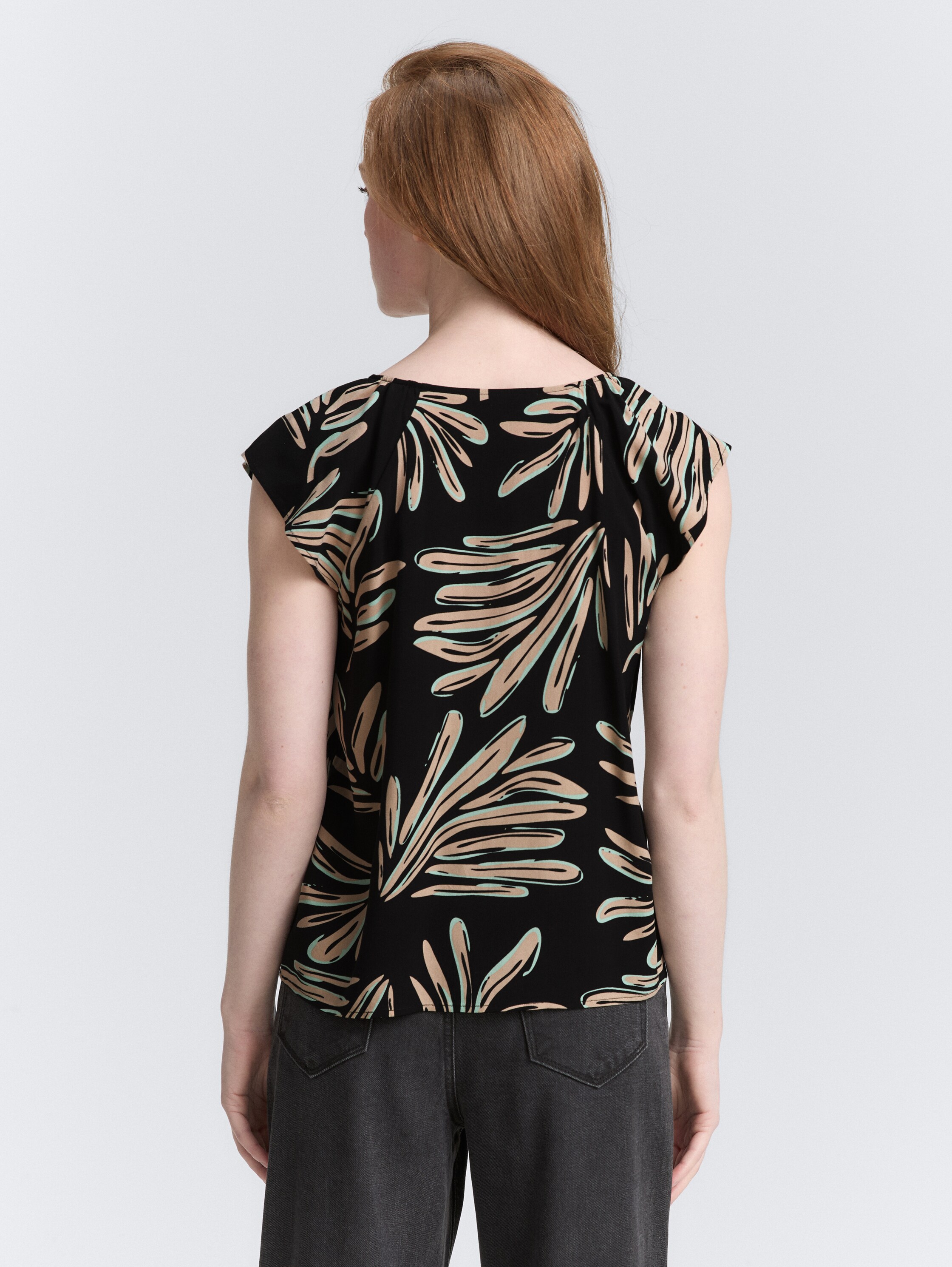 Bluse mit Muster - abstract_black_beige_print - 