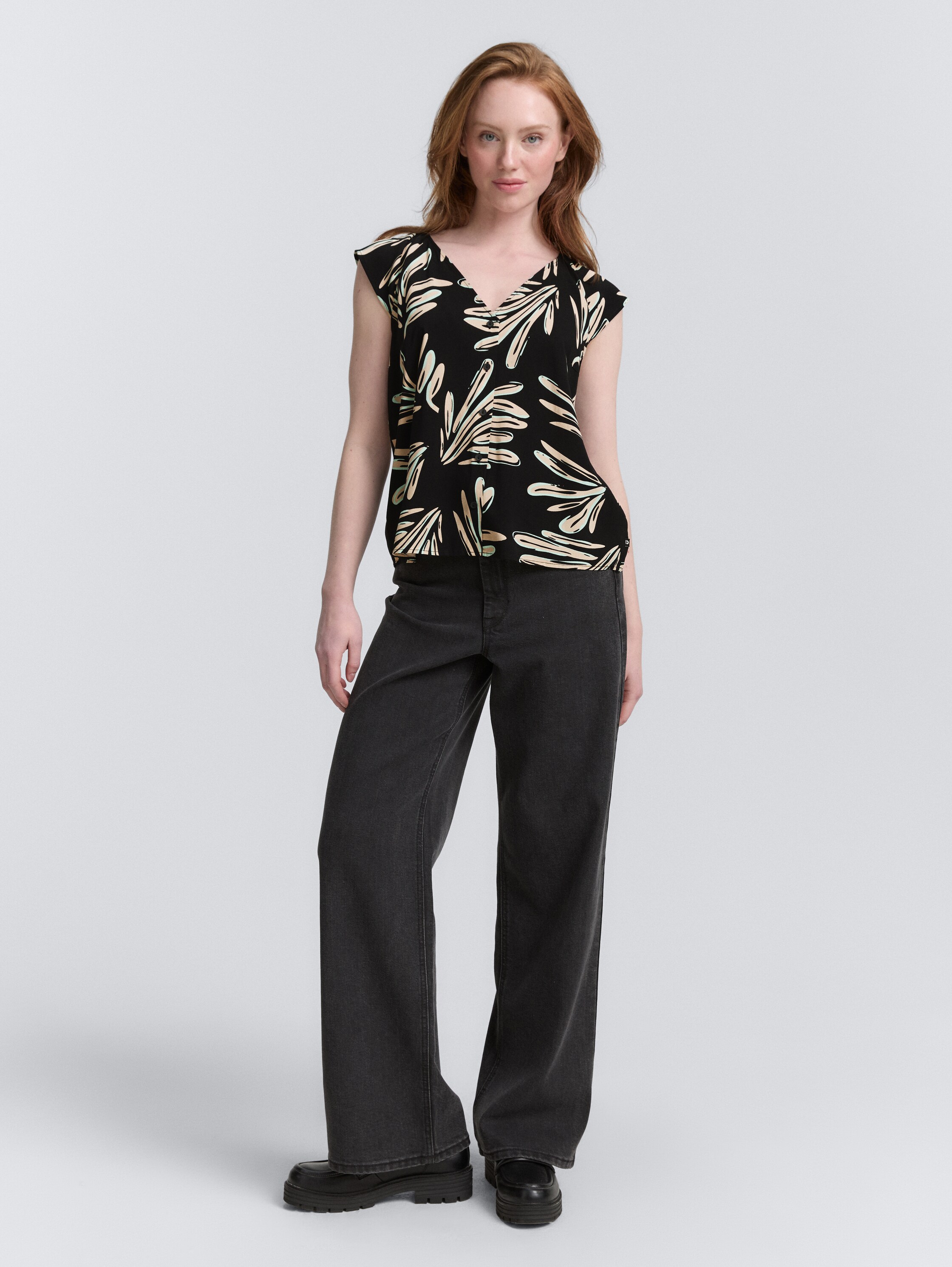 Bluse mit Muster - abstract_black_beige_print - 