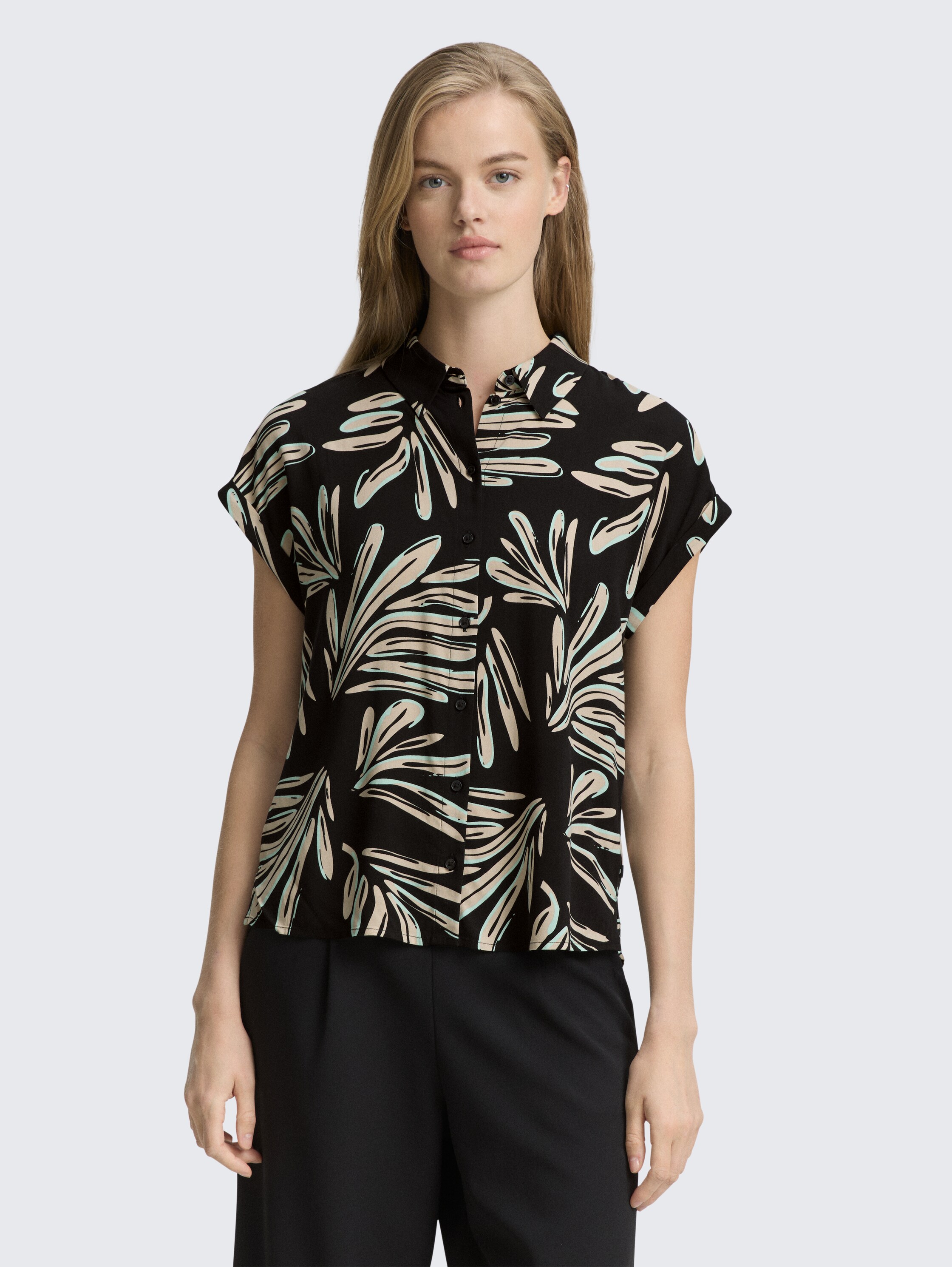 Bluse aus Viskose - abstract_black_beige_print - 