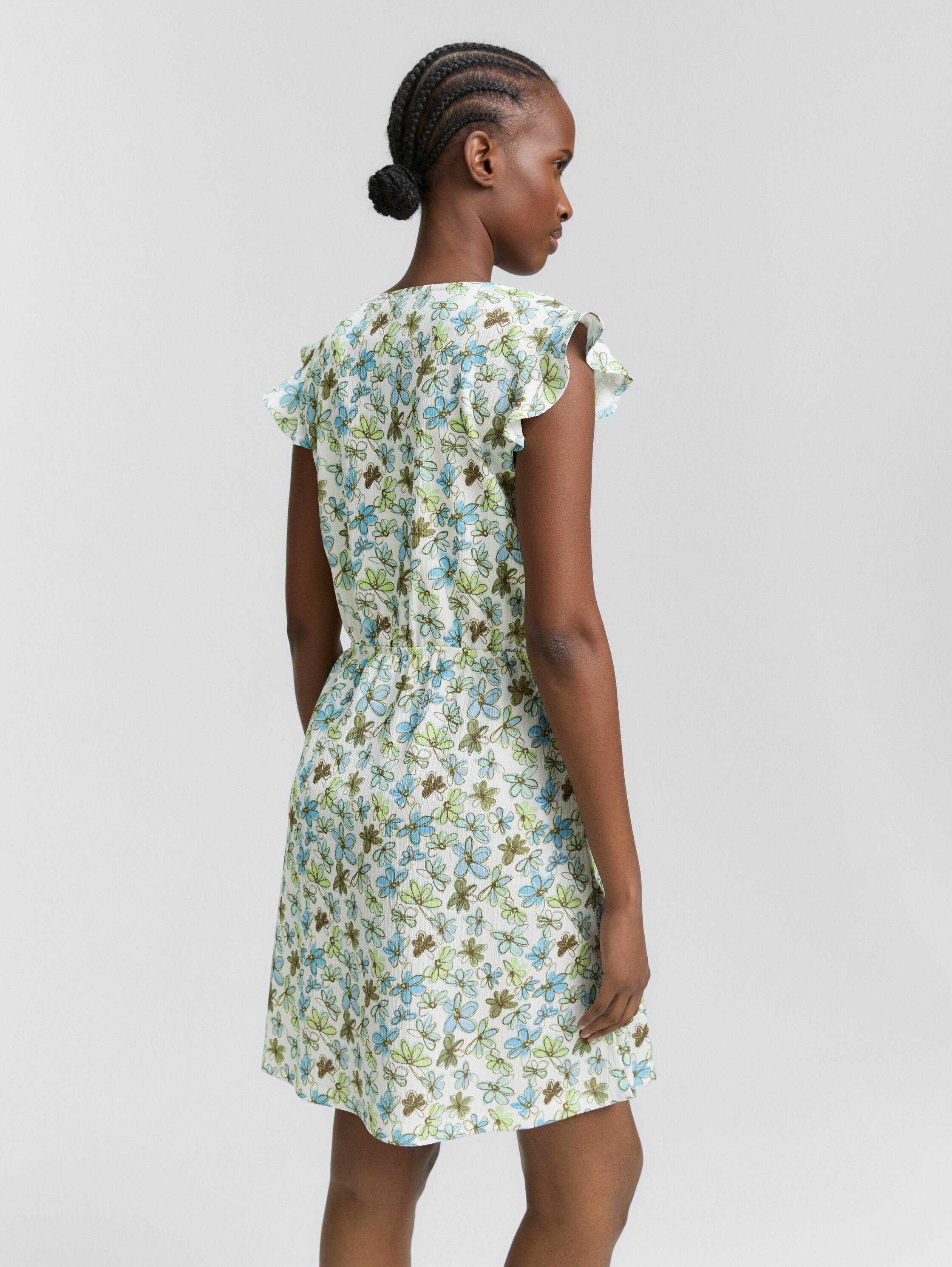 Mini-Kleid mit Muster - white_green_blue_flower_print - 