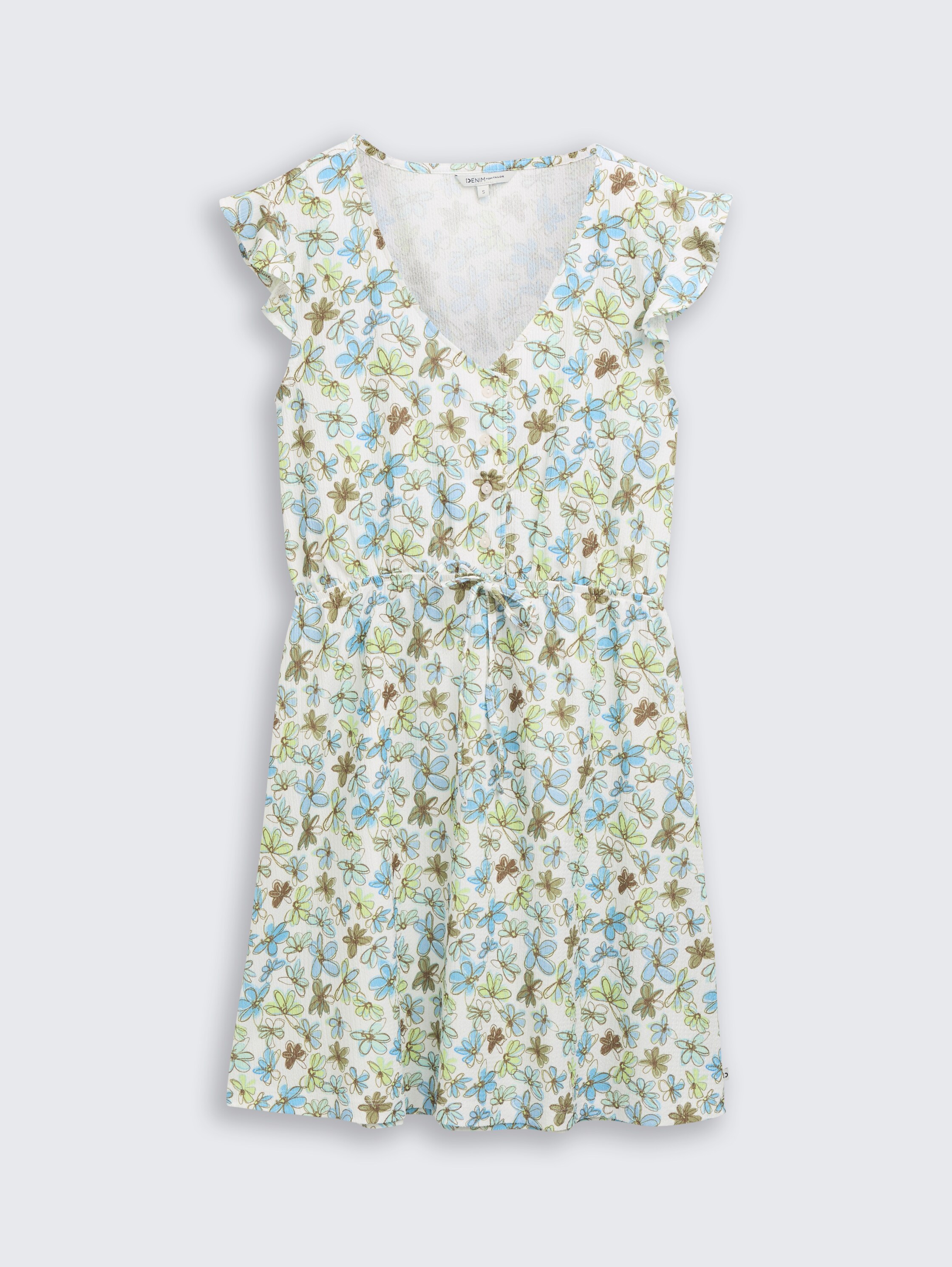 Mini-Kleid mit Muster - white_green_blue_flower_print - 