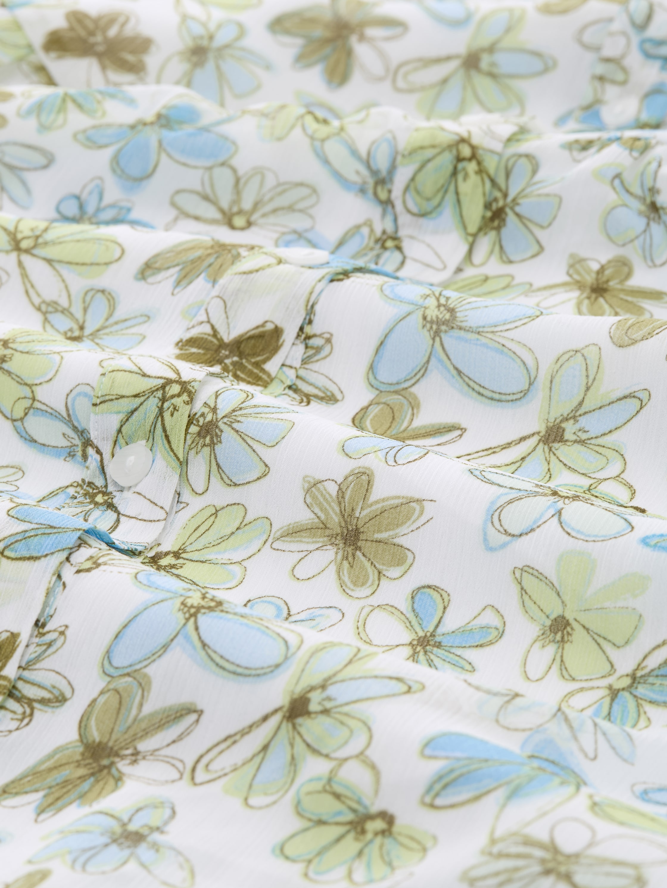Chiffon Babydoll-Kleid - white_green_blue_flower_print - 