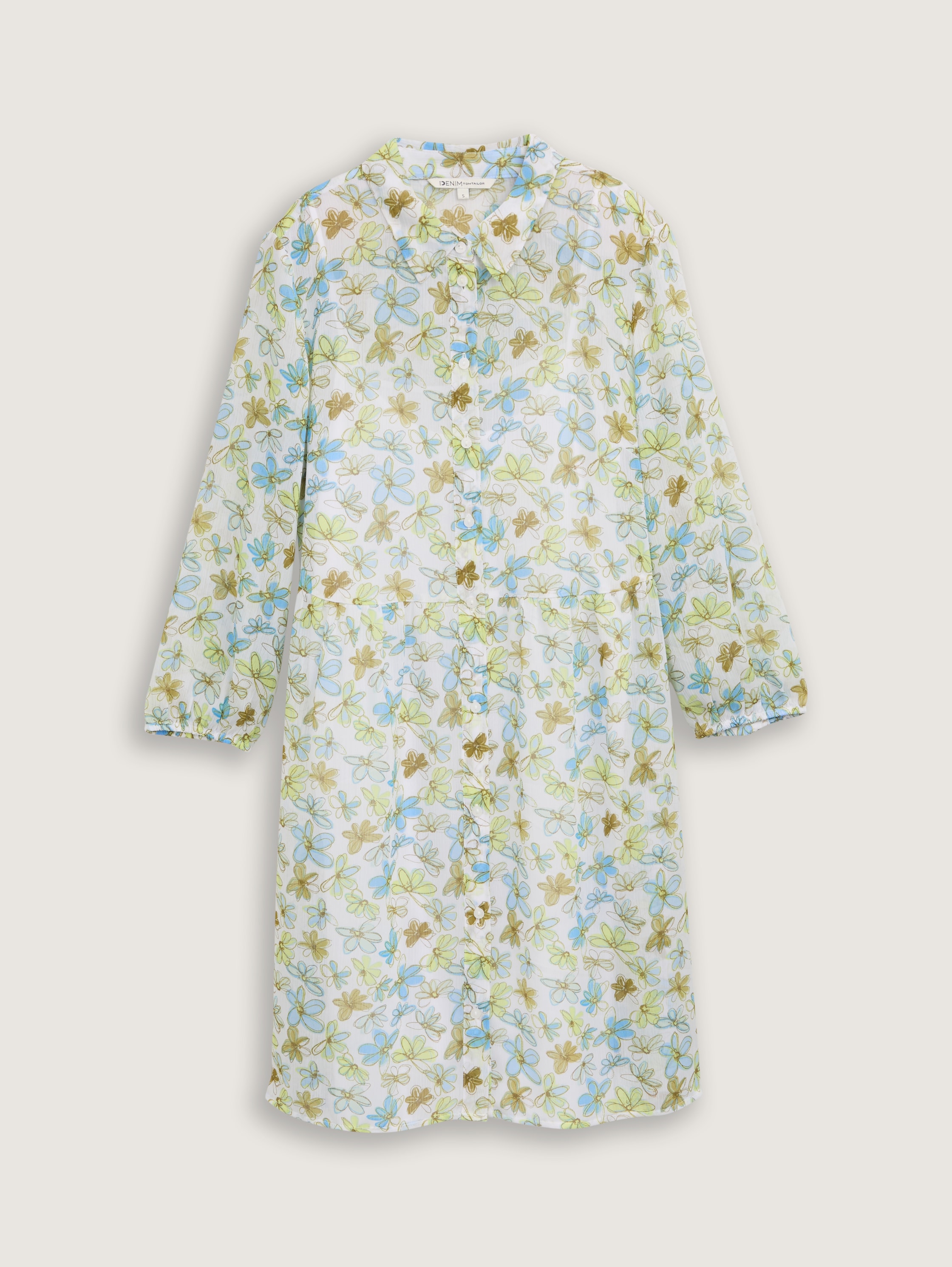 Chiffon Babydoll-Kleid - white_green_blue_flower_print - 