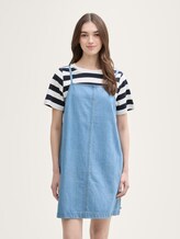 Mini-robe en jean avec poches - Used Bleached Blue Denim - Vue de face du modèle