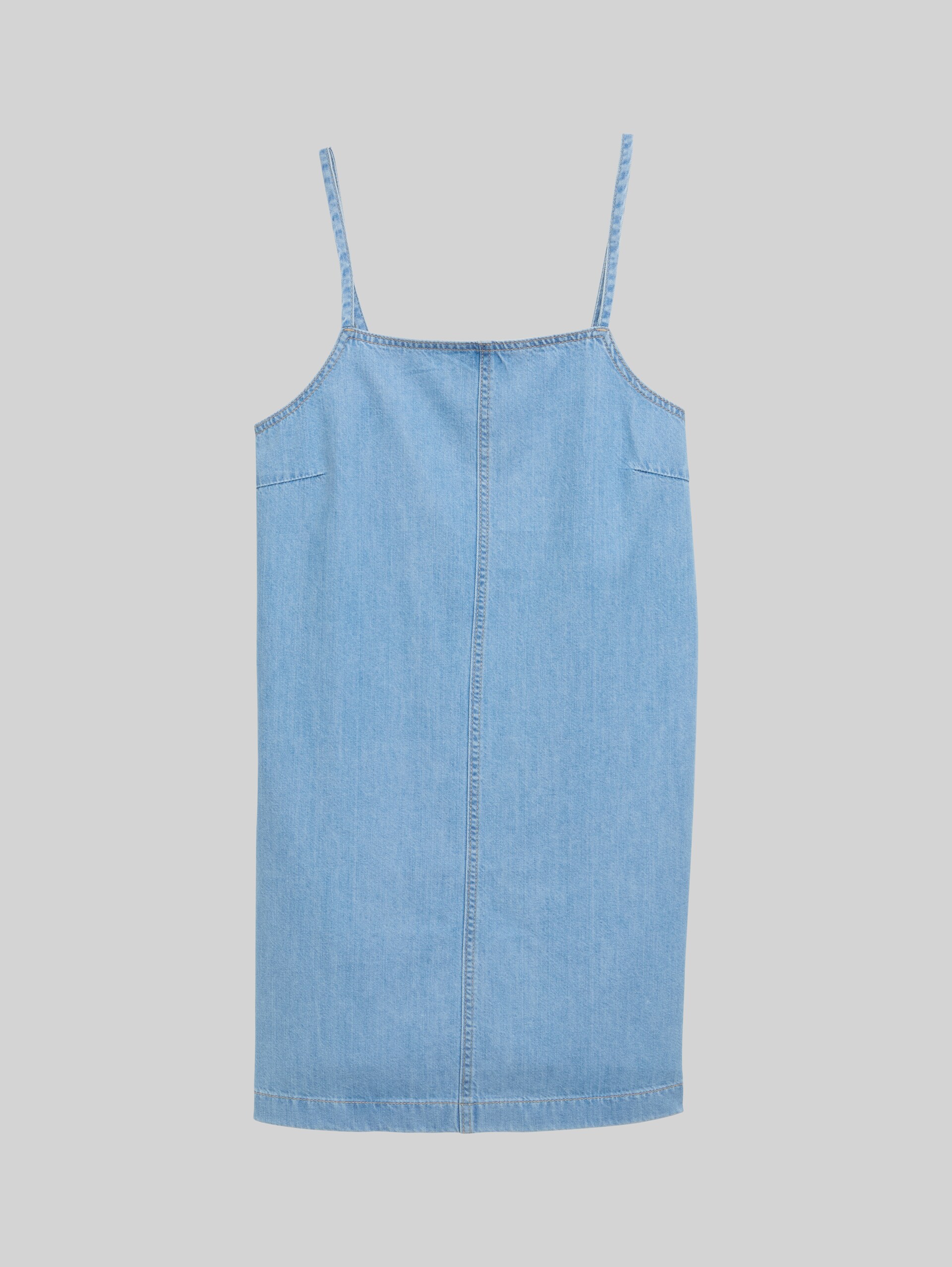 Mini-Jeanskleid mit Eingriffstaschen - Used Bleached Blue Denim - Vorder-Produkt-Ansicht