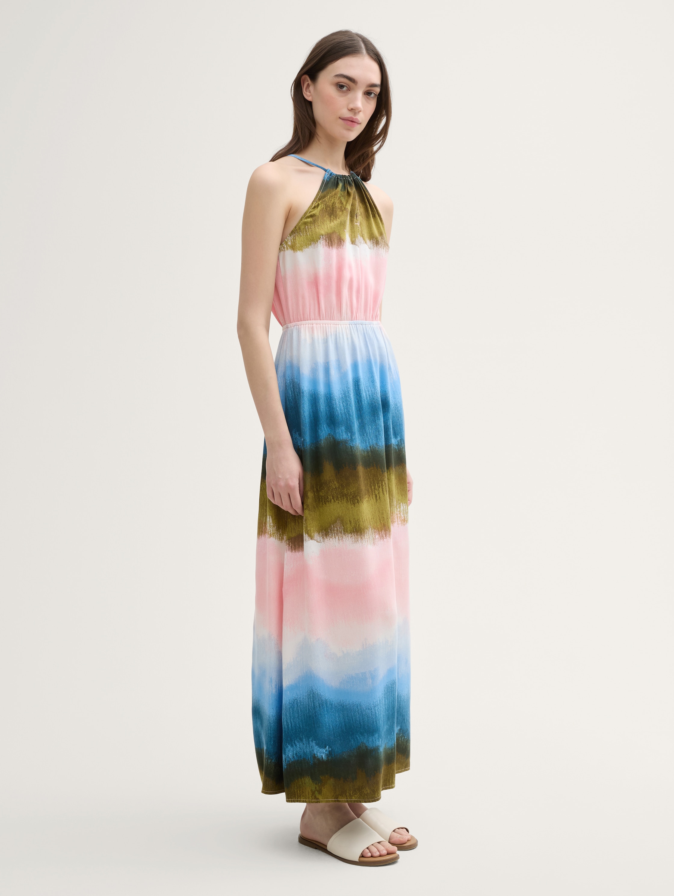 Unique Button Design Tie-Dye Halter Maxi Dress Unique Button Design Tie-Dye Halter Maxi Dress