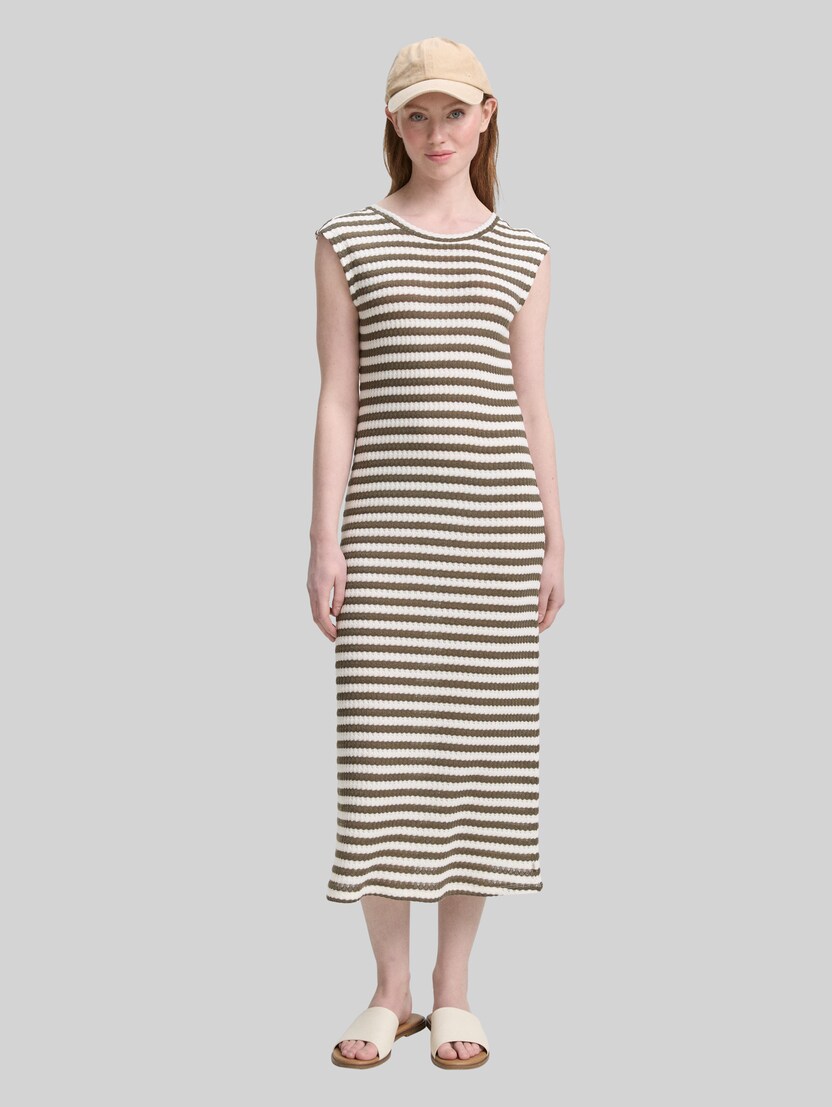 Midi-Kleid mit Streifenmuster von Denim Female, olive white stripe