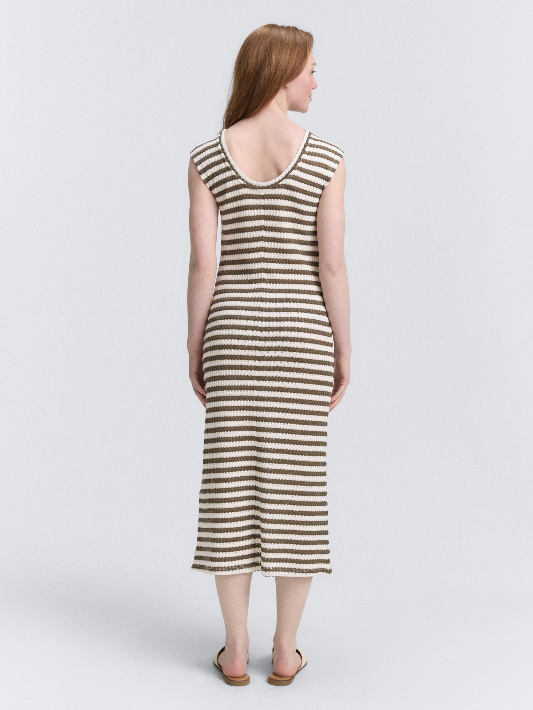 Midi-Kleid mit Streifenmuster - olive_white_stripe - 