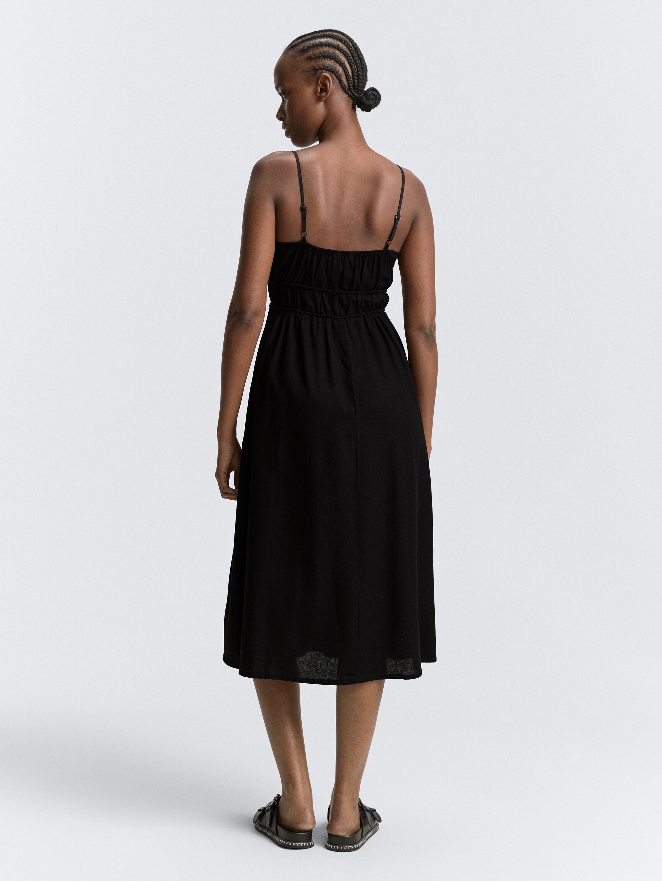 Midi-Trägerkleid mit Leinenanteil - deep_black_1 - 