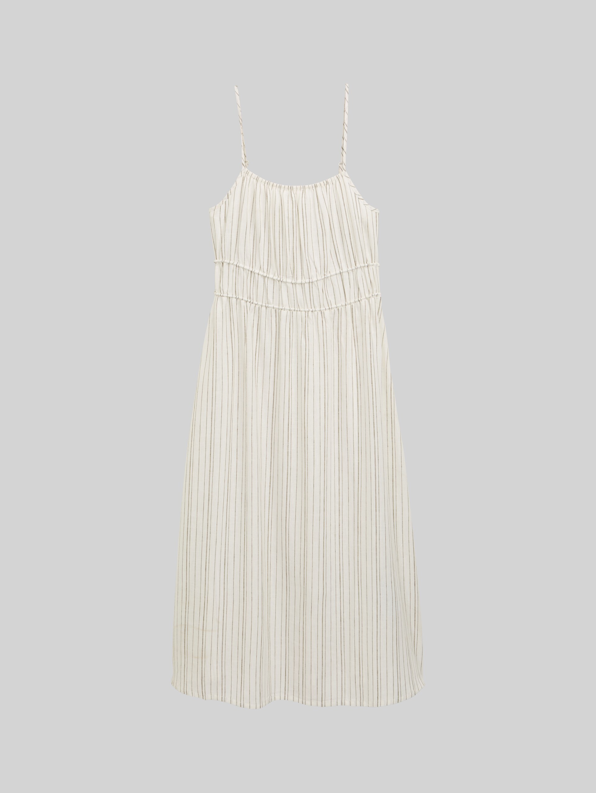 Midi-Trägerkleid mit Leinenanteil - white olive vertical stripe - Vorder-Produkt-Ansicht