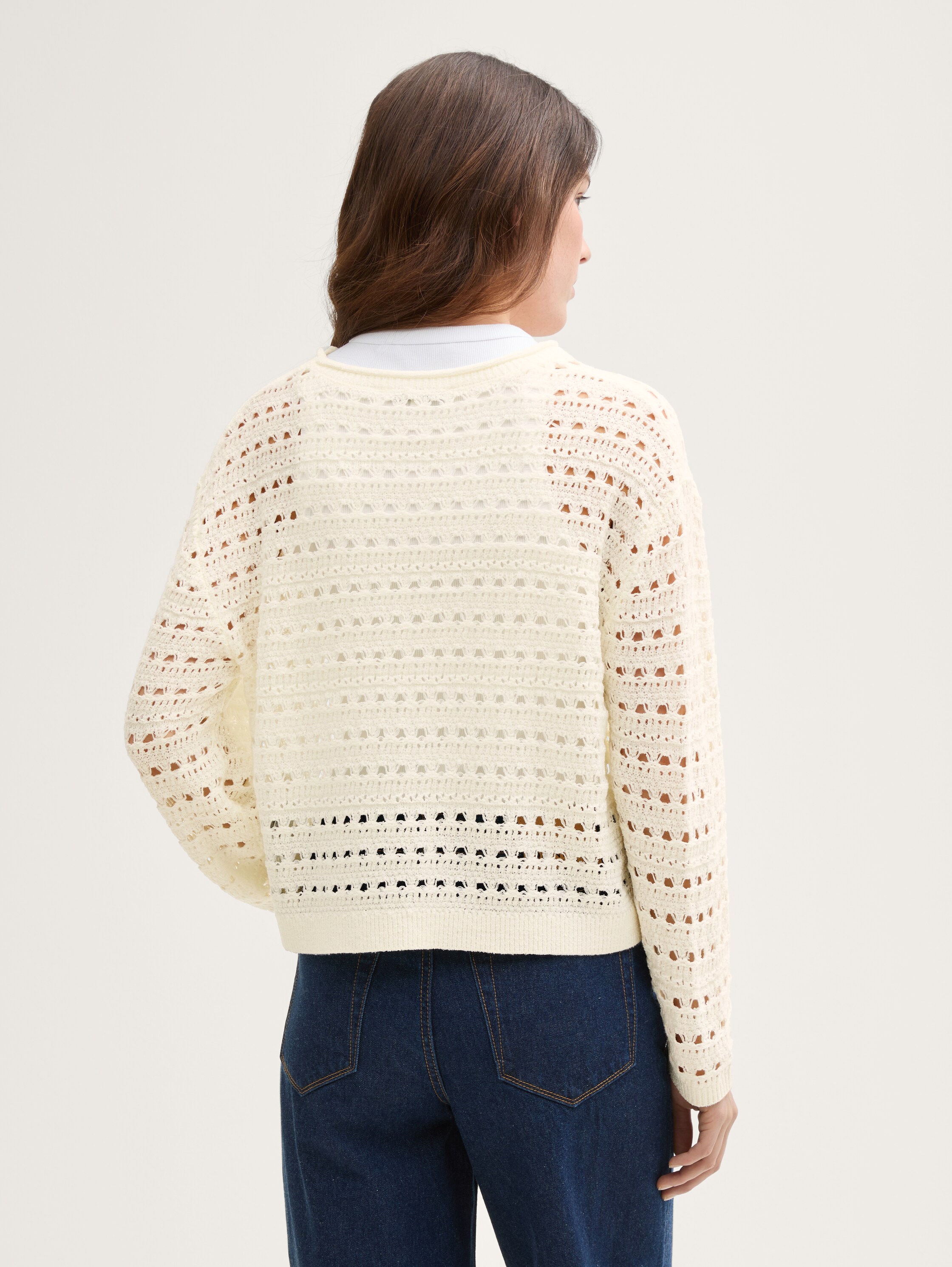 Relaxed Fit Strickpullover mit Lochmuster - off_white_1 - 