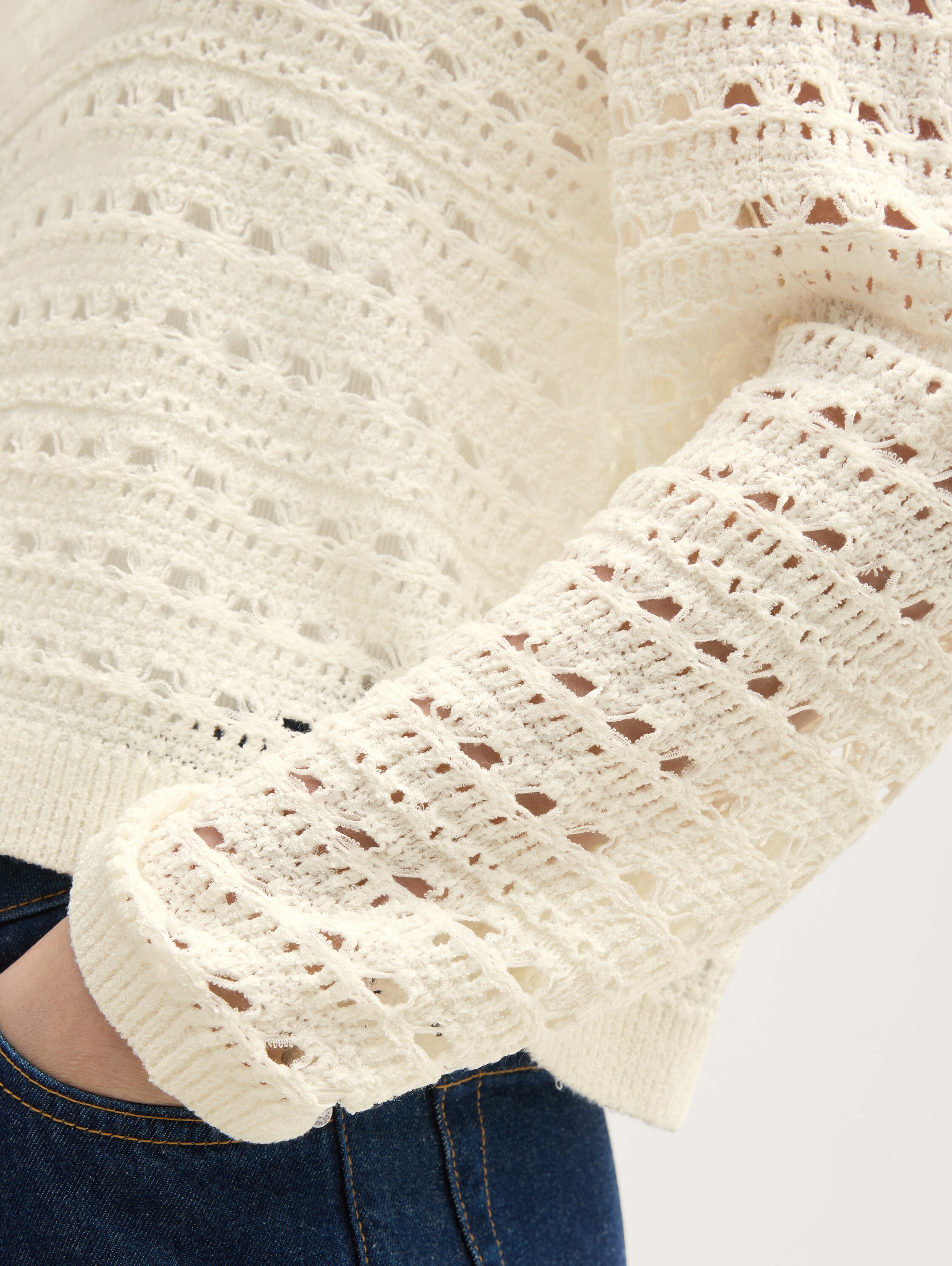 Relaxed Fit Strickpullover mit Lochmuster - off_white_1 - 