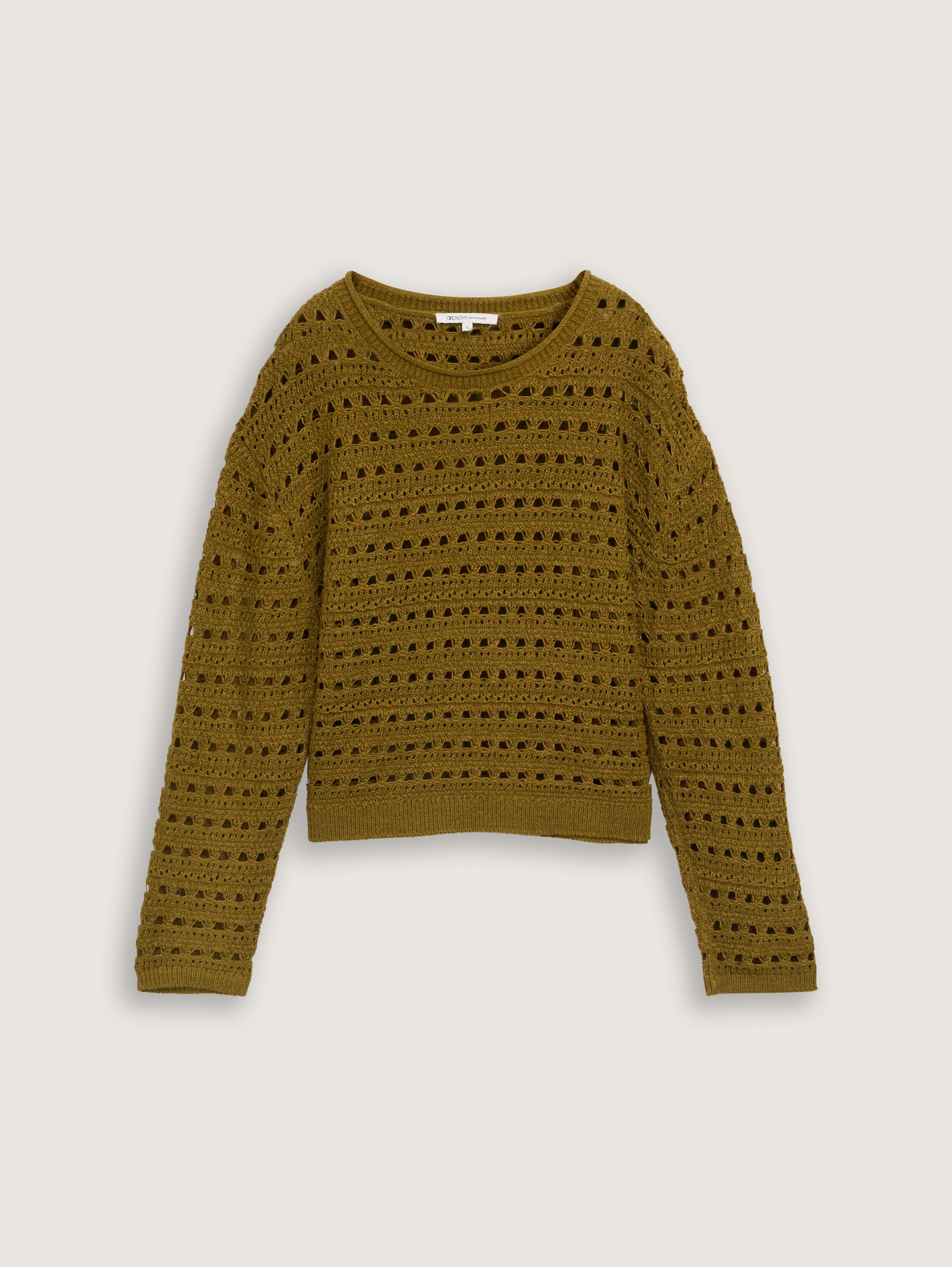 Relaxed Fit Strickpullover mit Lochmuster - warm_moss_green - 