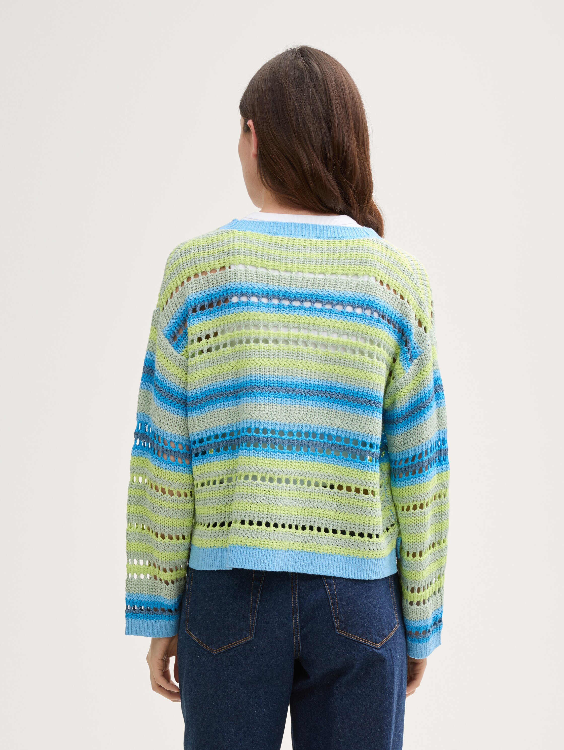 Relaxed Fit Cardigan mit Lochmuster - mint_blue_multicolor_stripe - 